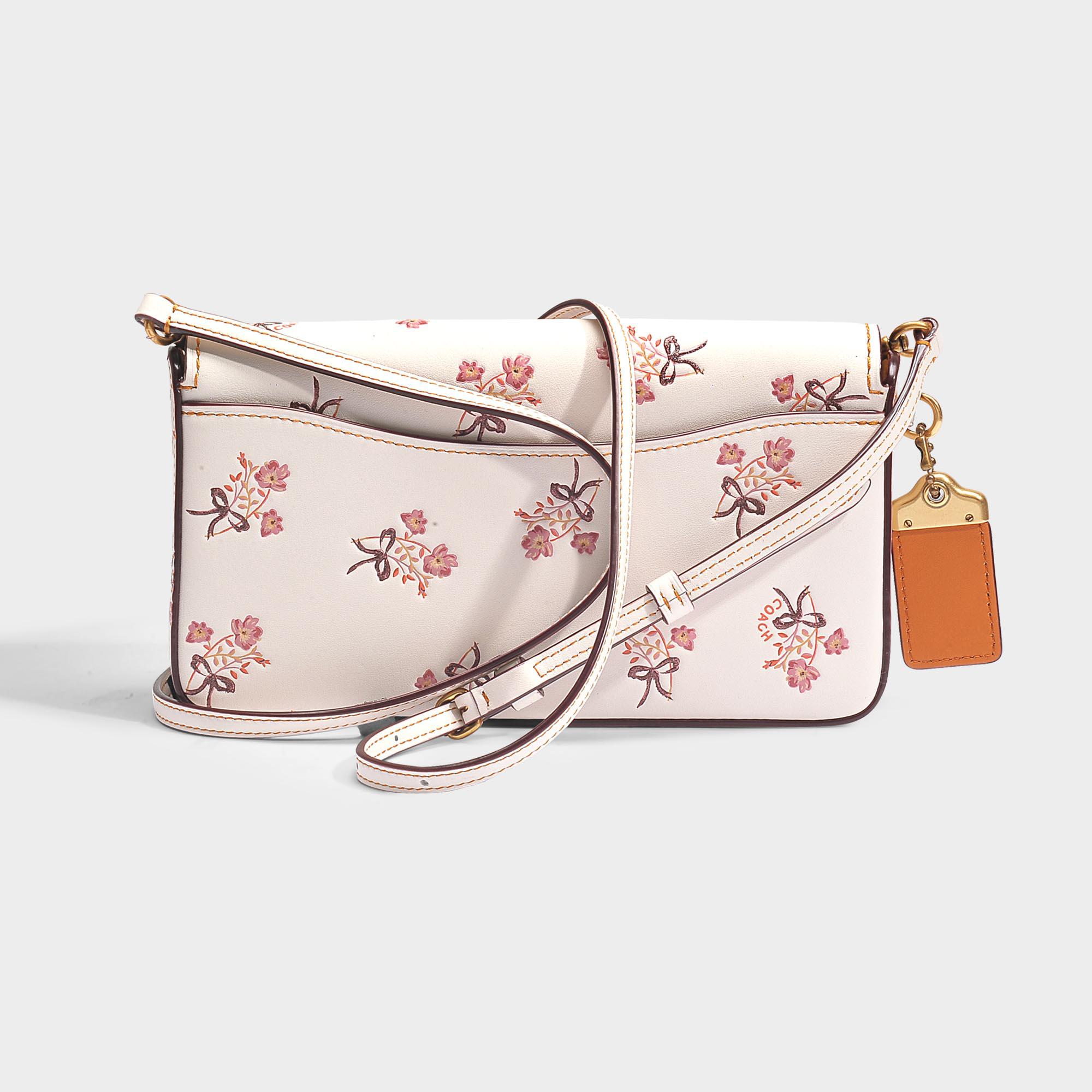 COACH Dinky Crossbody Bag With Flowers In Chalk Calfskin in Pink Lyst