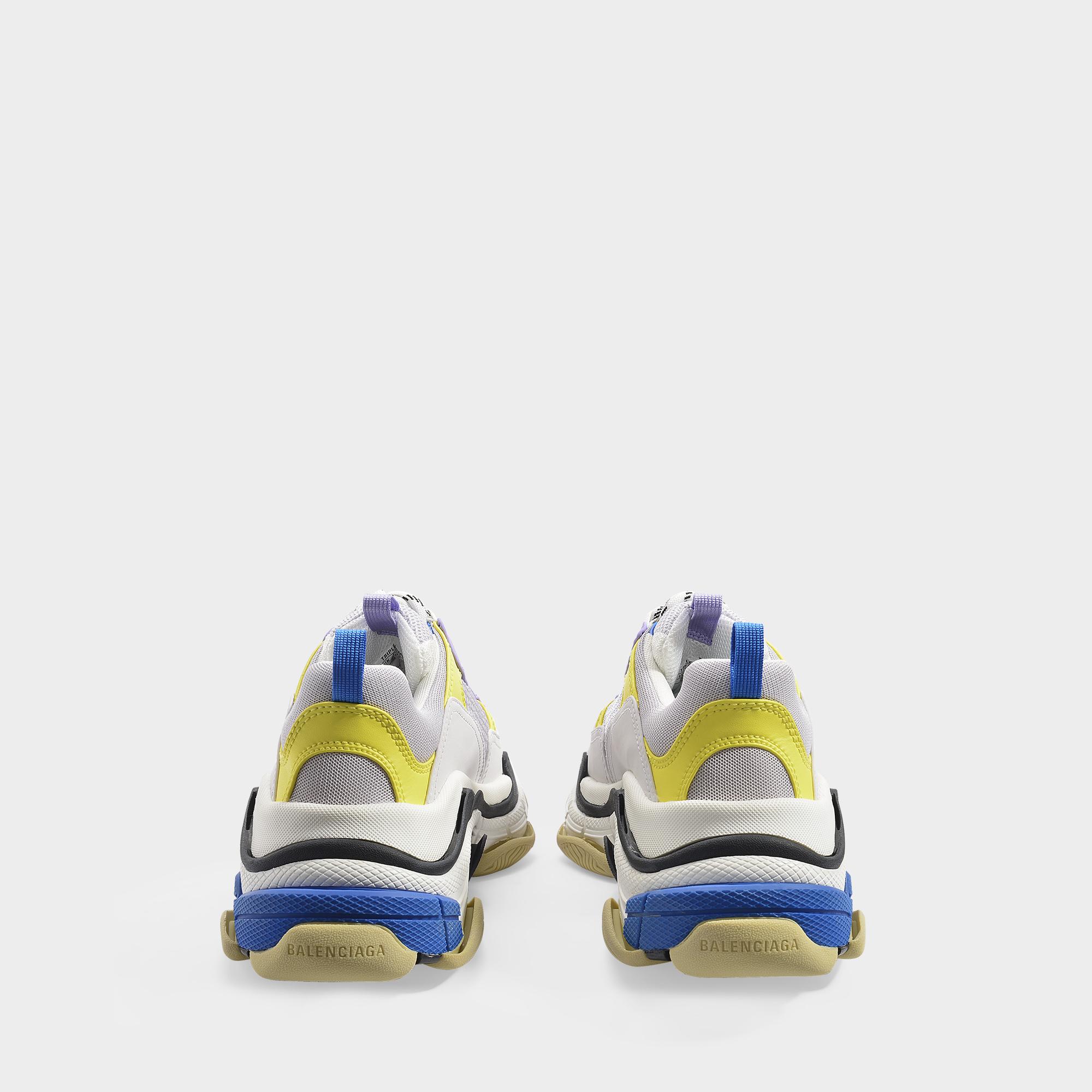 Balenciaga Triple S Sneakers In White, Purple And Yellow Knit And Leather |  Lyst