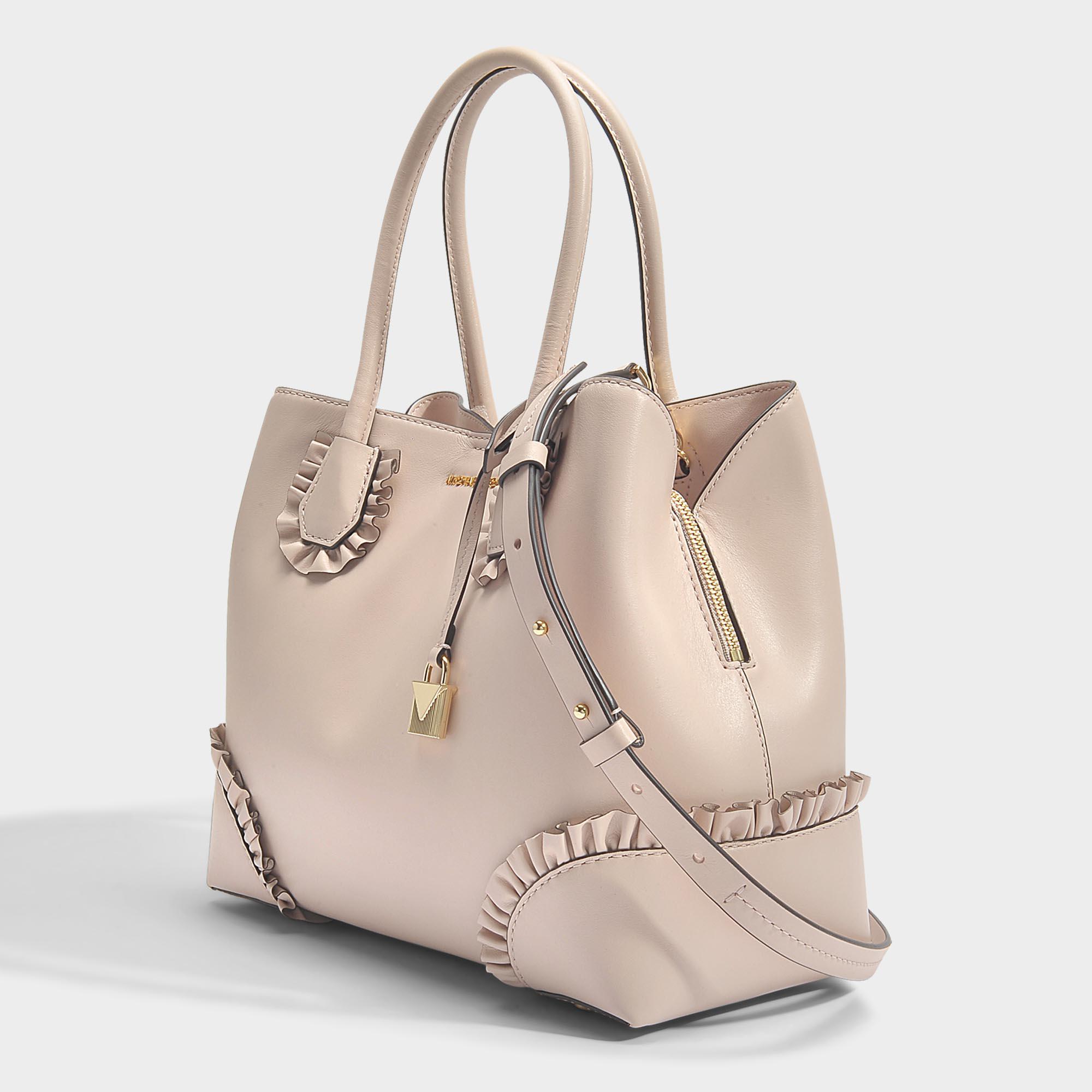 MICHAEL Michael Kors Mercer Gallery Center Zip Medium Tote Bag With Ruffles  In Soft Pink Polished Leather | Lyst