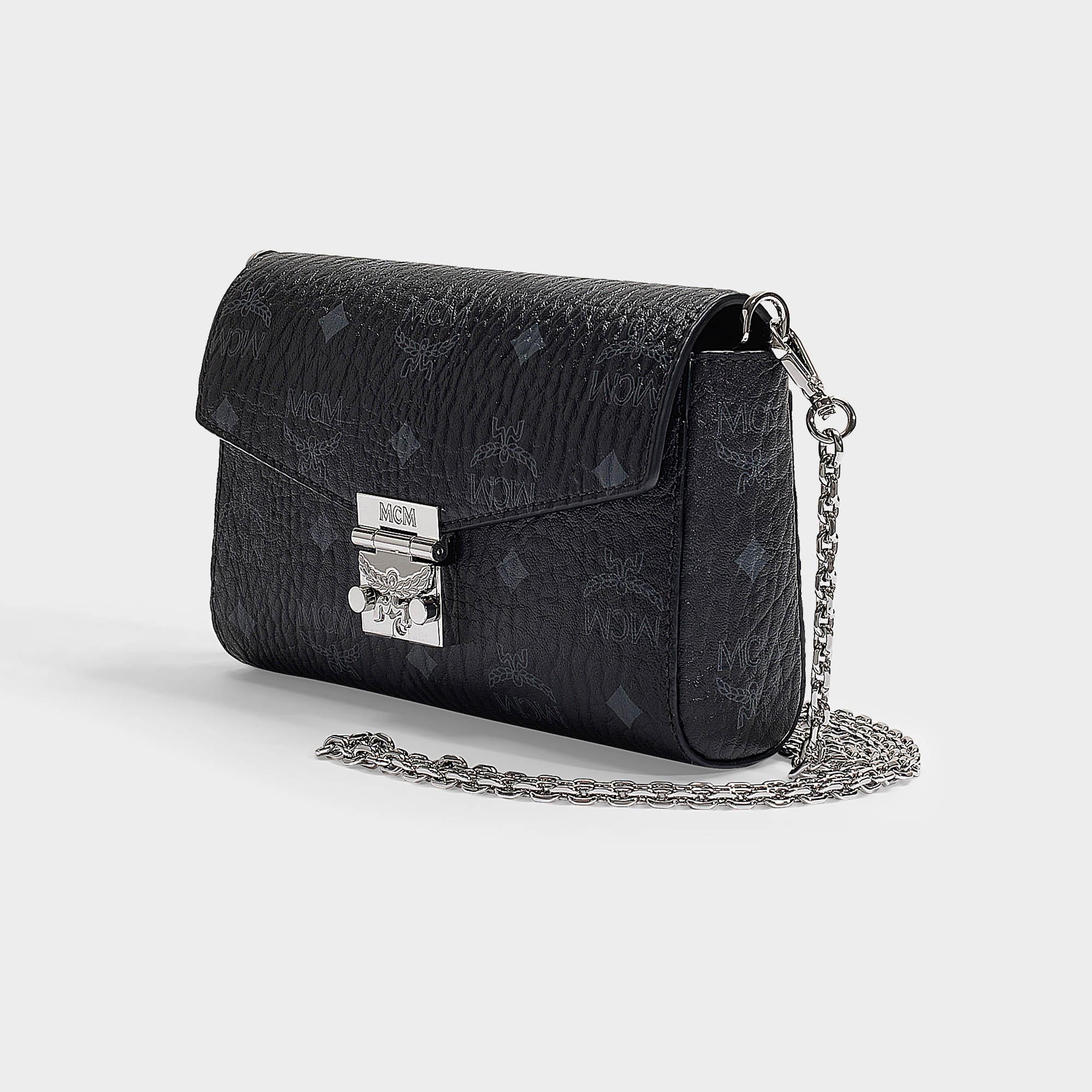 MCM Millie Visetos Small Crossbody Bag In Black Coated Canvas Lyst