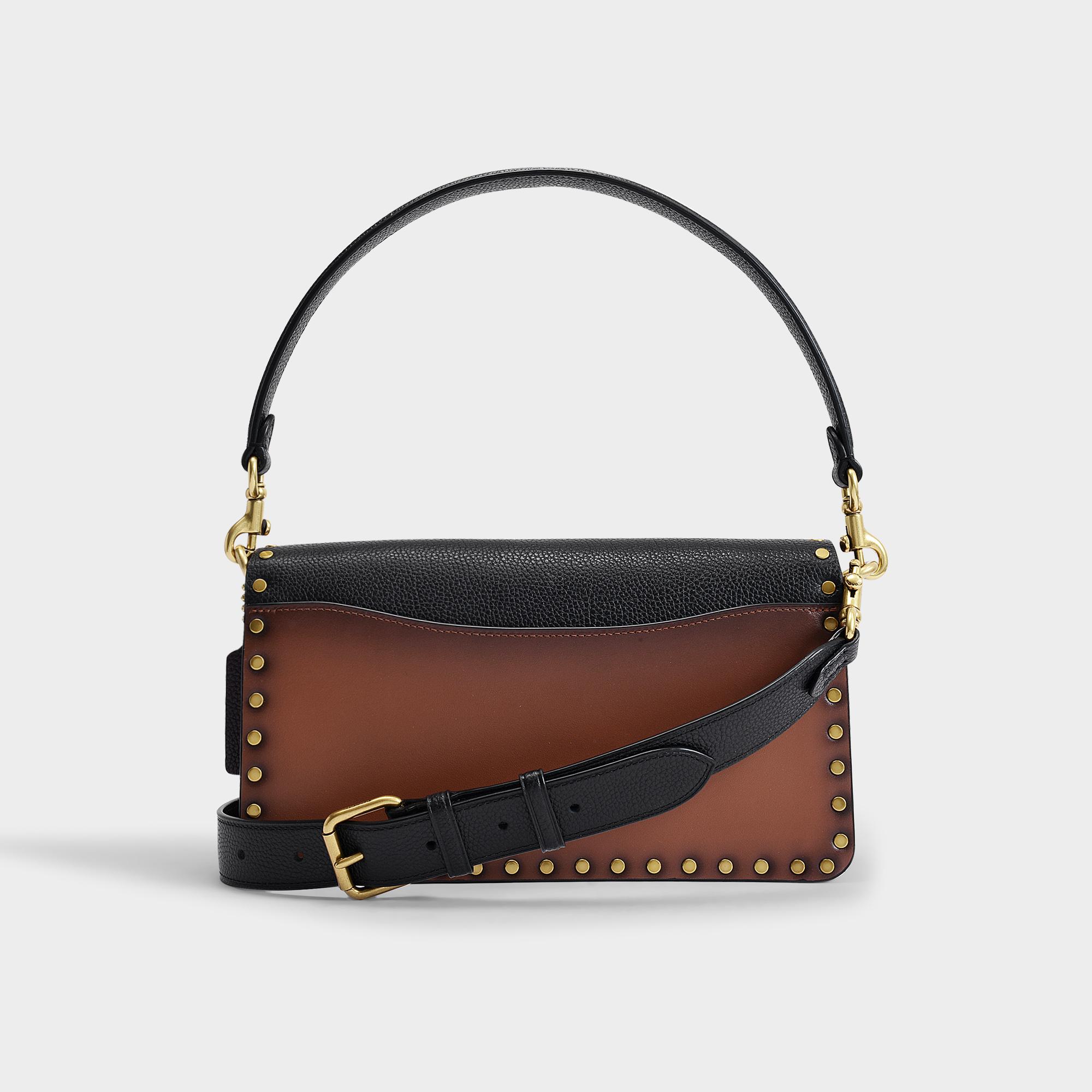 COACH Mixed Leather With Border Rivets Tabby Shoulder Bag 26 in Black