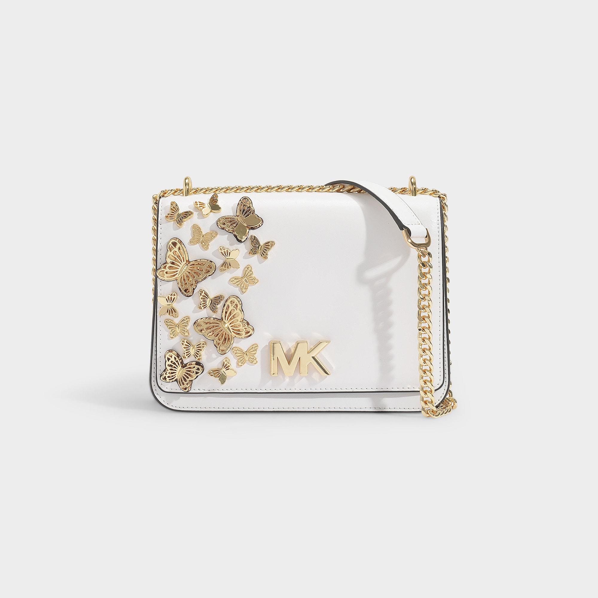 Michael Kors Butterfly Chain Leather Shoulder Bag in White | Lyst