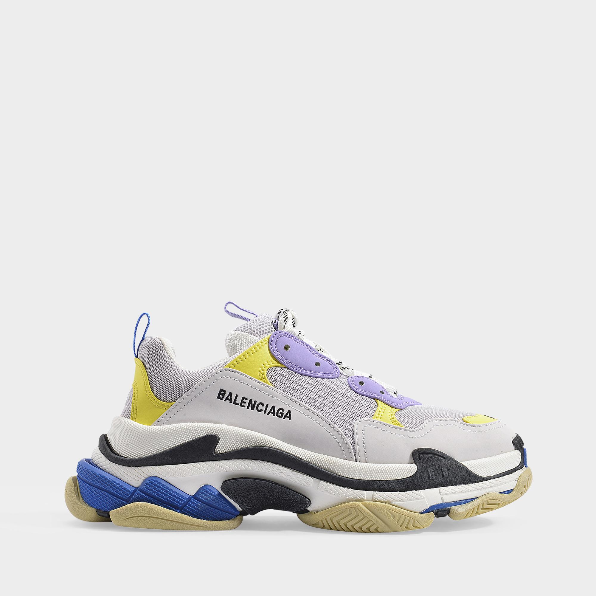 Balenciaga Triple S Sneakers In White, Purple And Yellow Knit And Leather |  Lyst Canada
