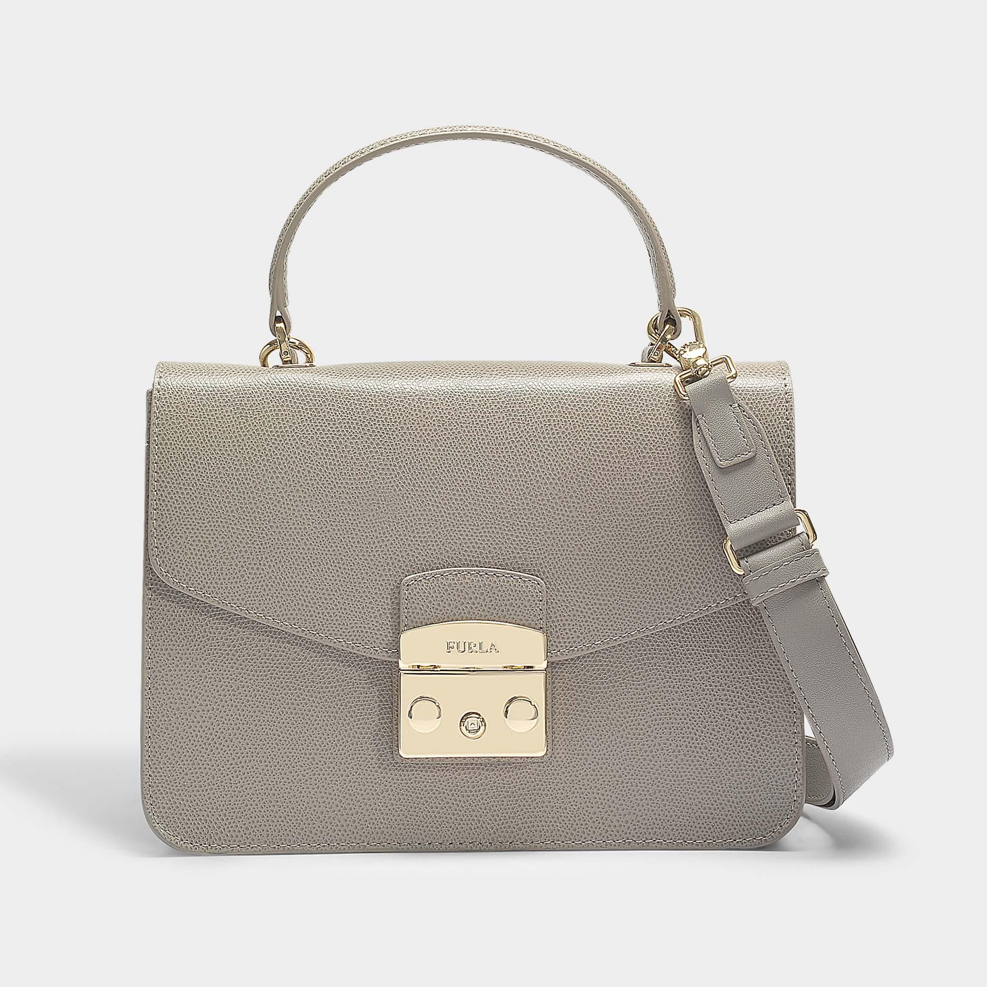 Furla Metropolis Small Top Handle Bag In Sand Calfskin In Beige