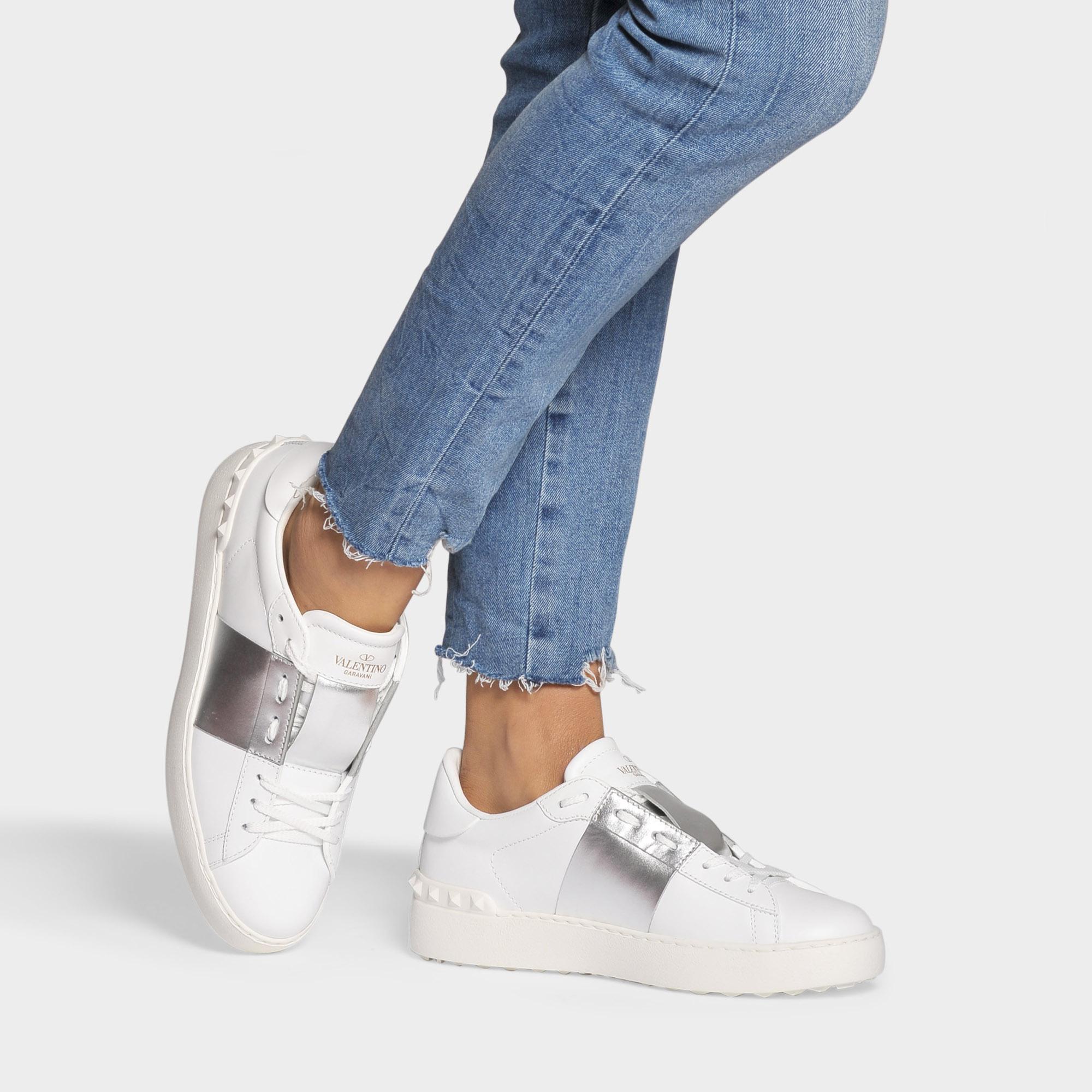 Valentino Open Sneakers In White And Silver Calfskin - Lyst
