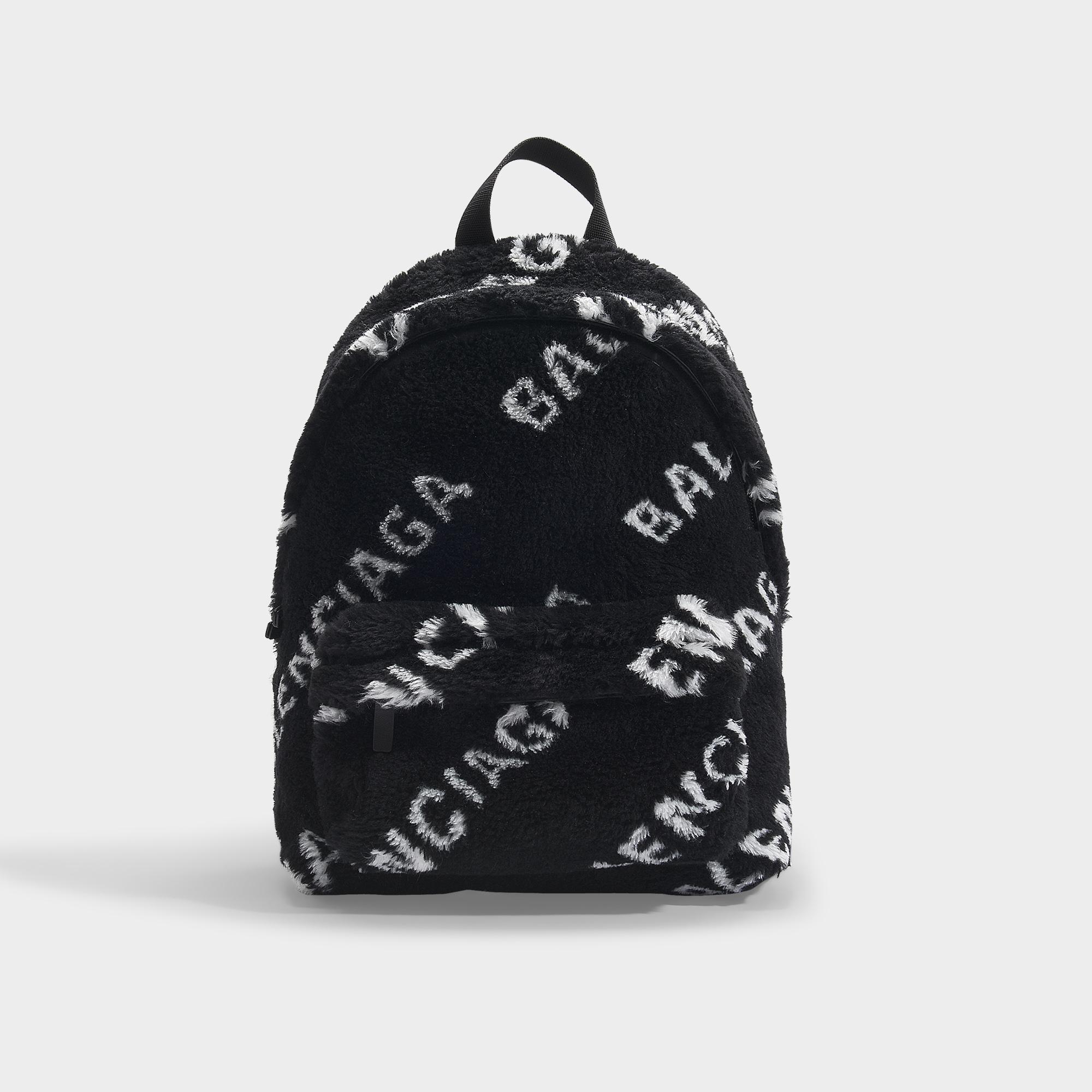 Balenciaga Everyday S Backpack In Black Logo Diagonal Fake Fur | Lyst