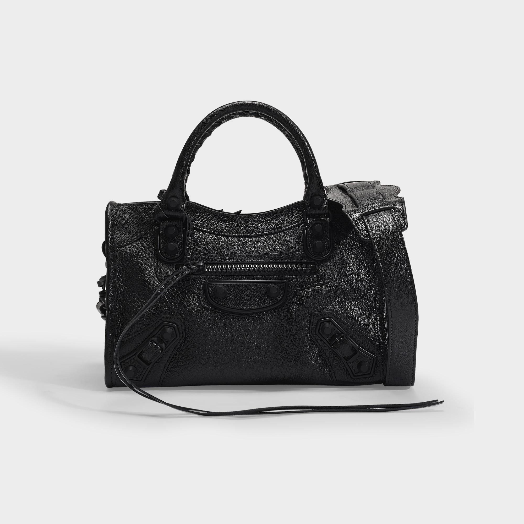 Balenciaga City Mini Metallic Bag In Black Goatskin