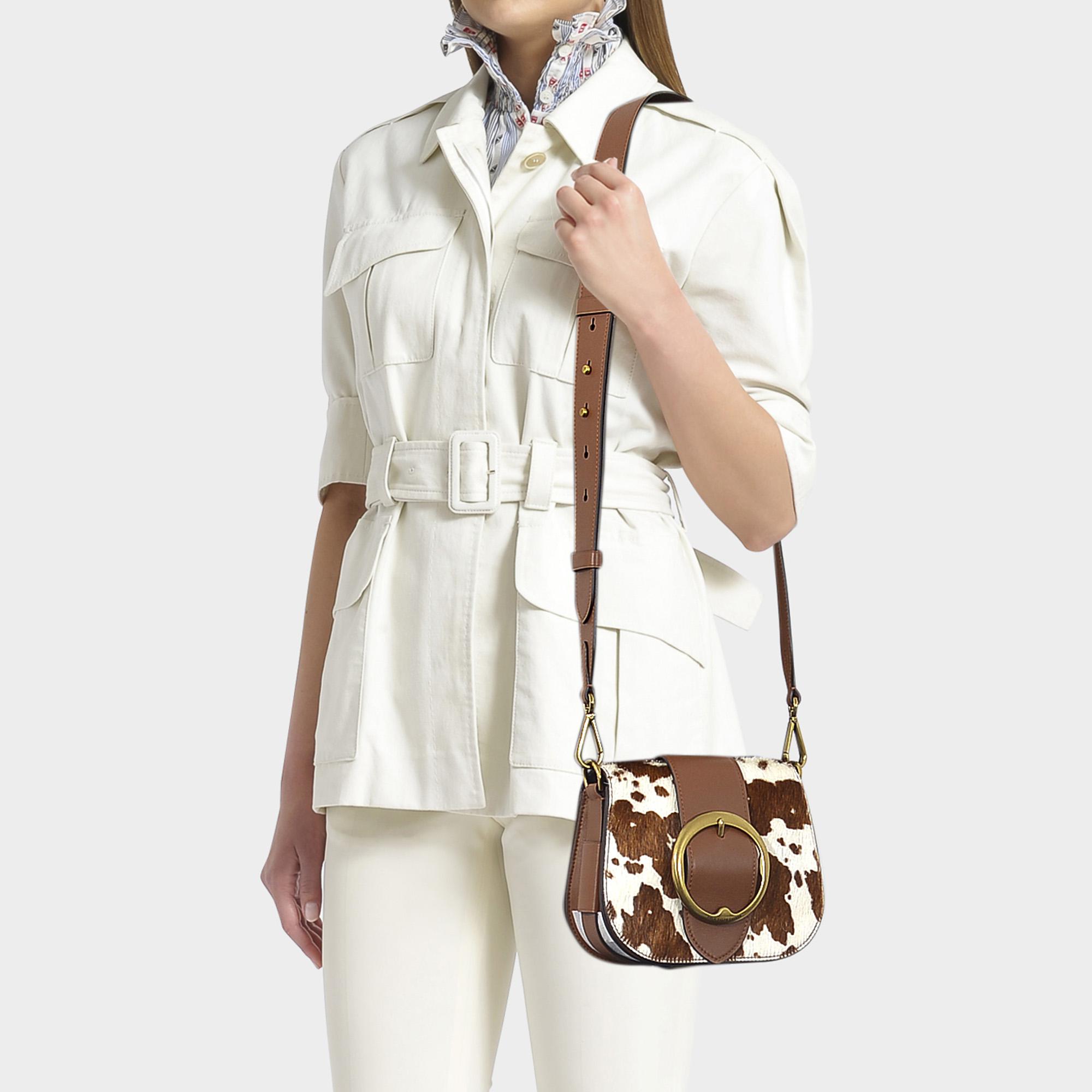 Polo Ralph Lauren Lennox Medium Crossbody Bag In Brown And Cream Haircalf |  Lyst