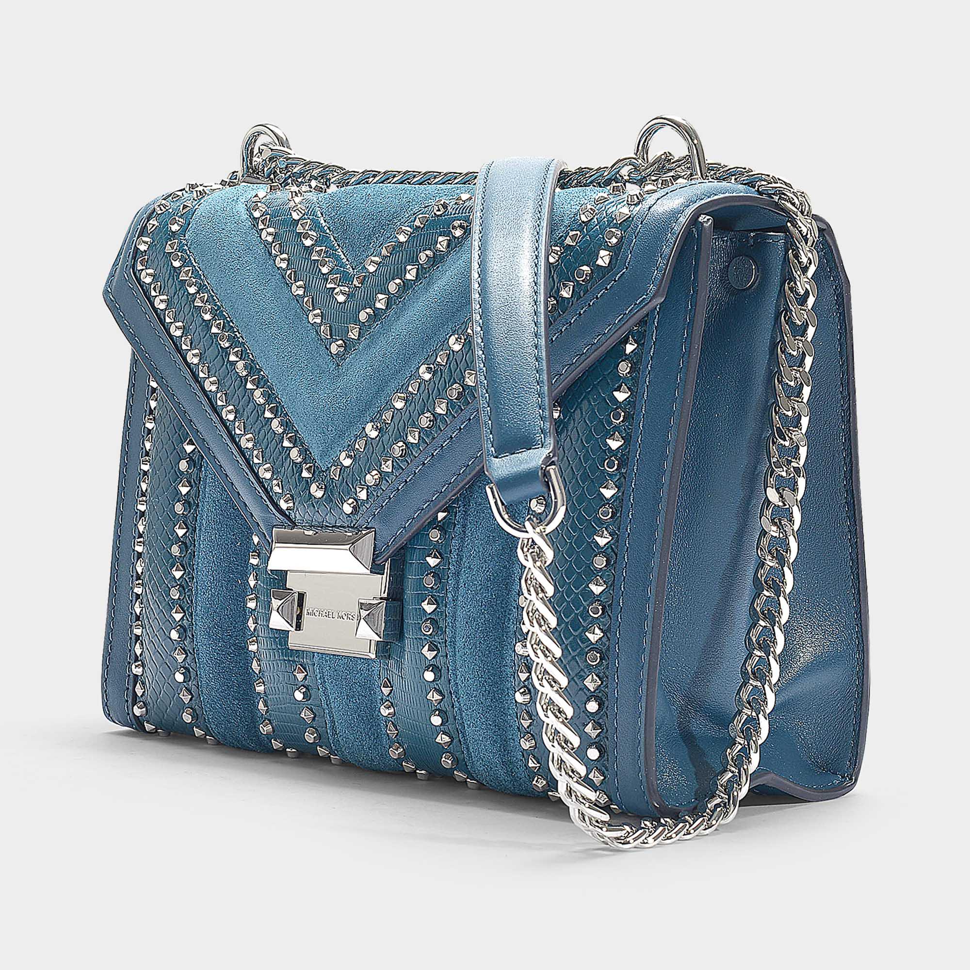 MICHAEL Michael Whitney Studded & Leather Shoulder Bag in Blue - Lyst