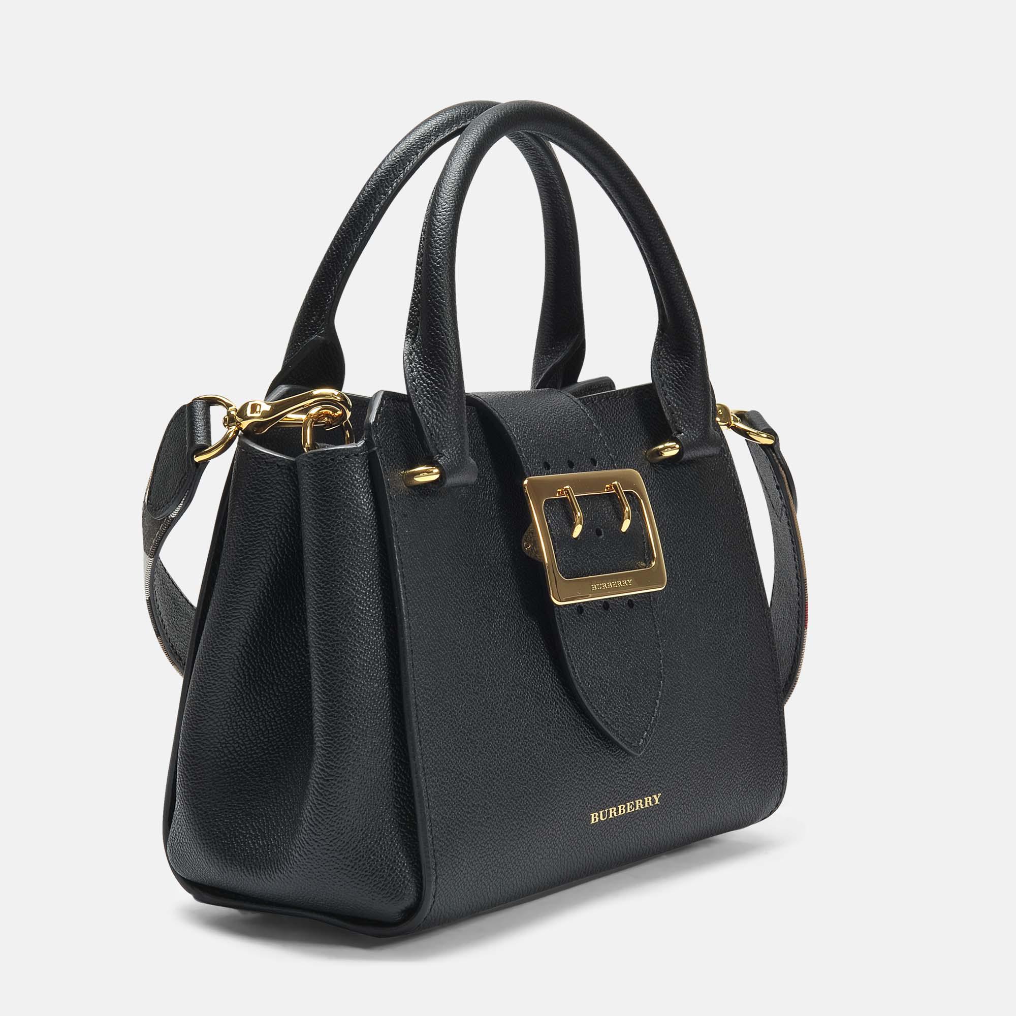 Burberry Small Buckle Tote Bag In Black Grained Calfskin - Lyst
