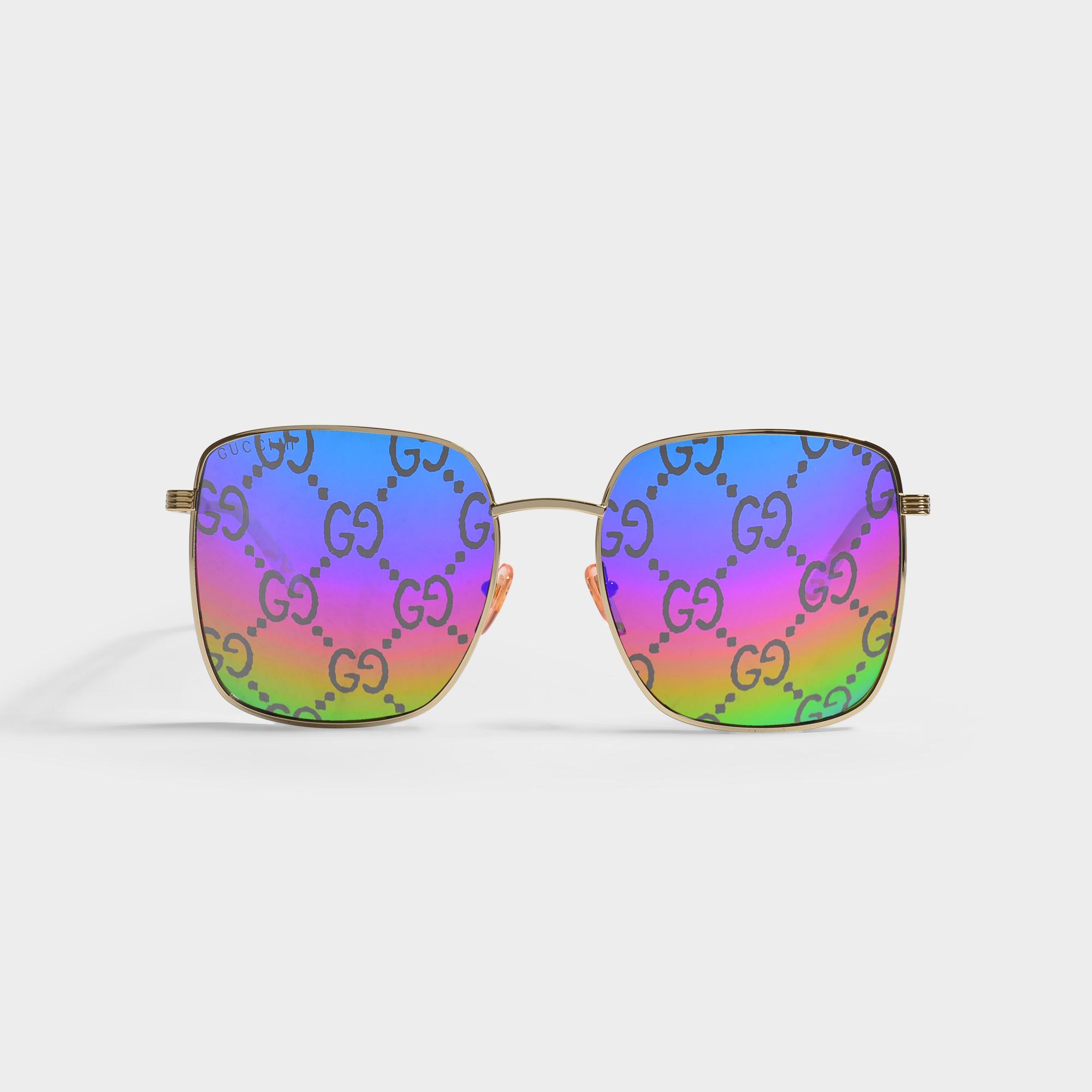 Gucci Square Sunglasses With Rainbow Glasses in Metallic