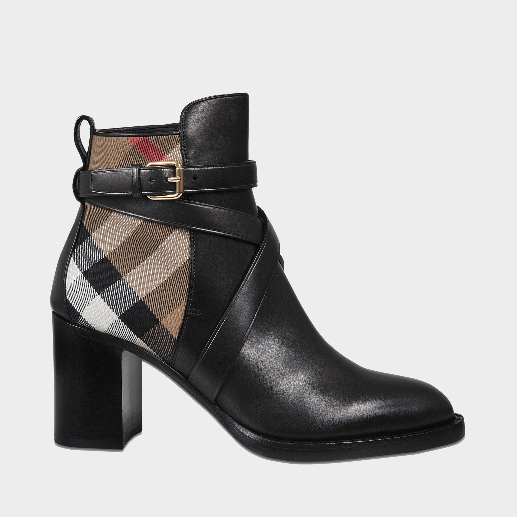Burberry Leather Vaughan Check Boots In 