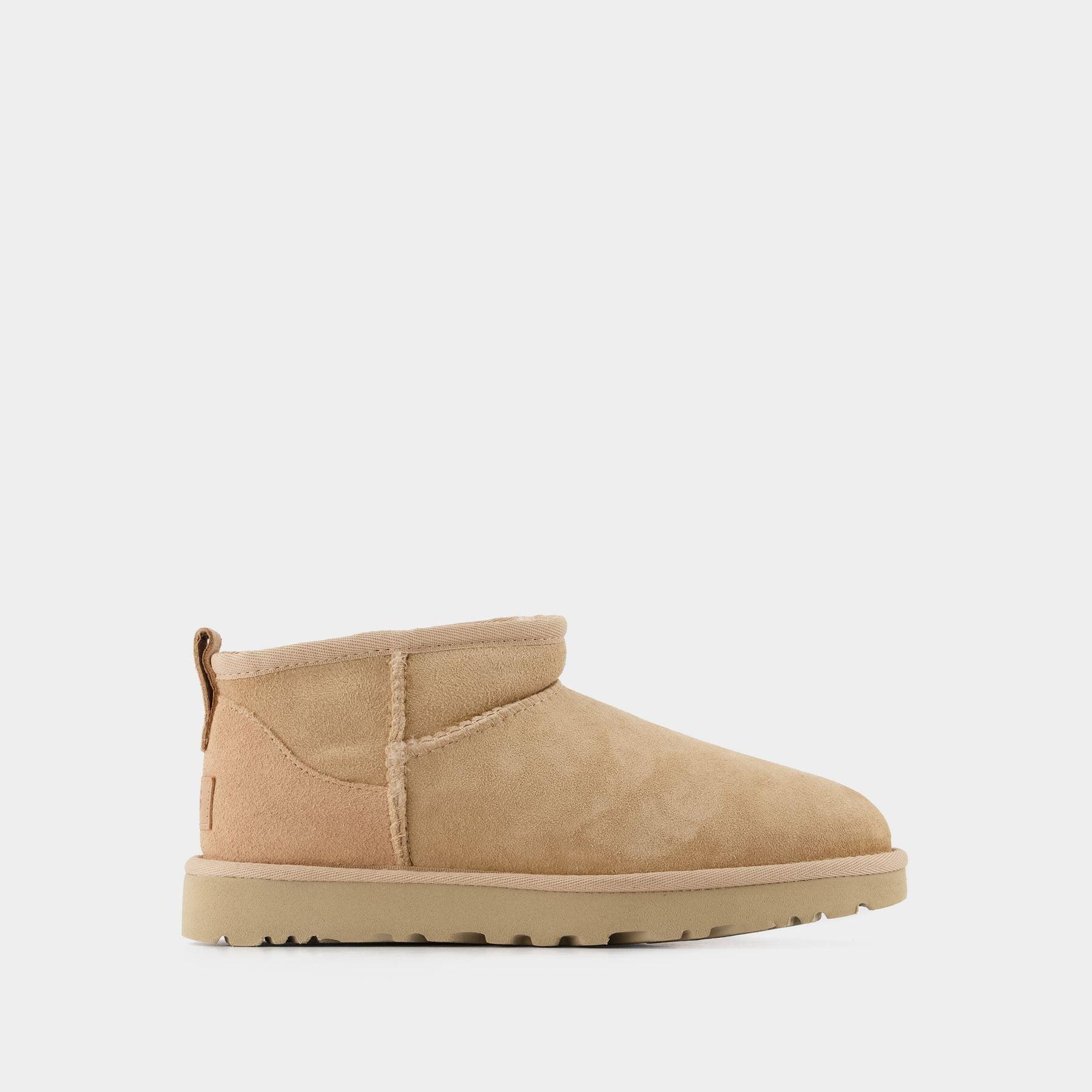 UGG Classic Ultra Mini Ankle Boots - - Beige - Leather in Natural | Lyst
