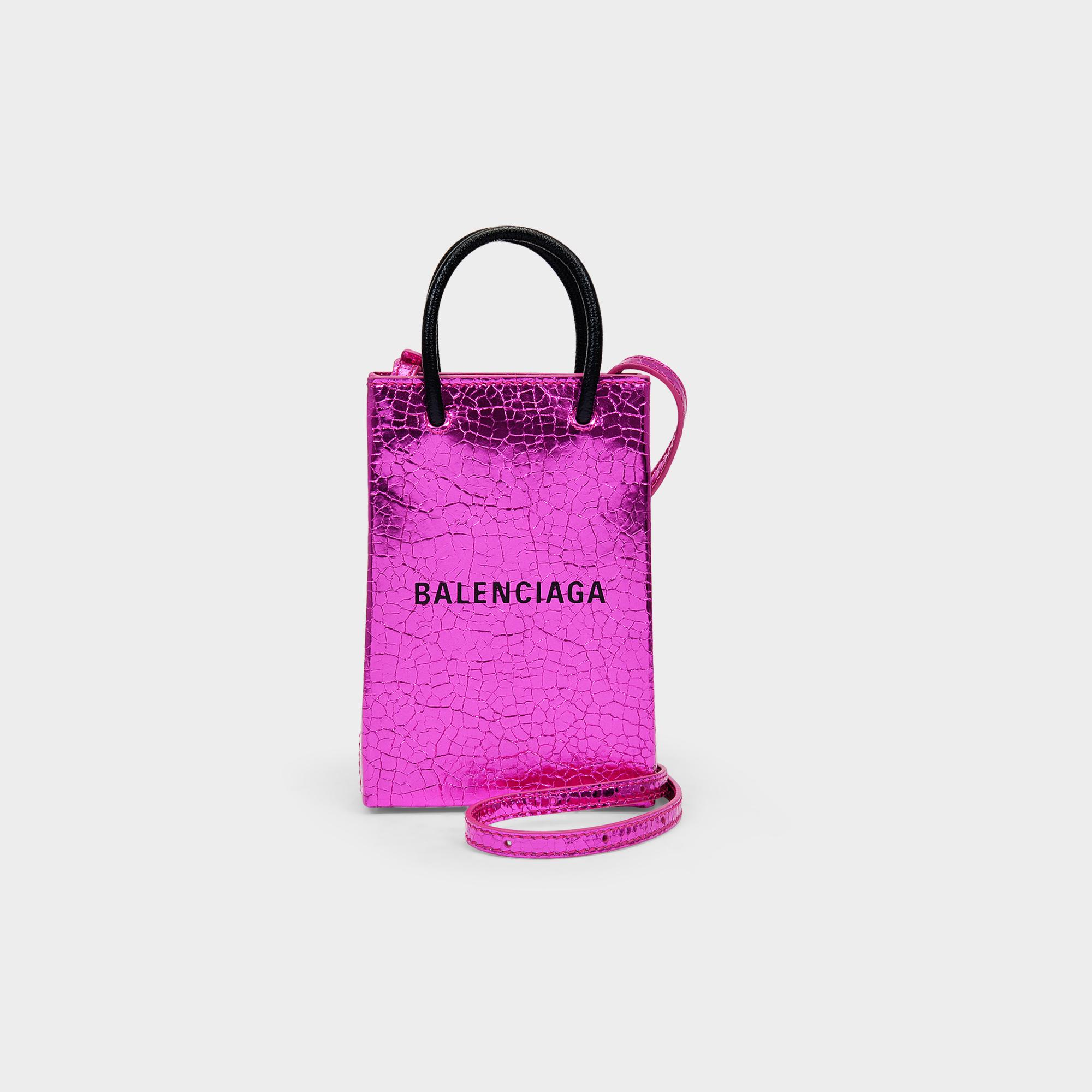 Balenciaga Phone Holder Shopping Bag In Fuchsia in Metallic | Lyst