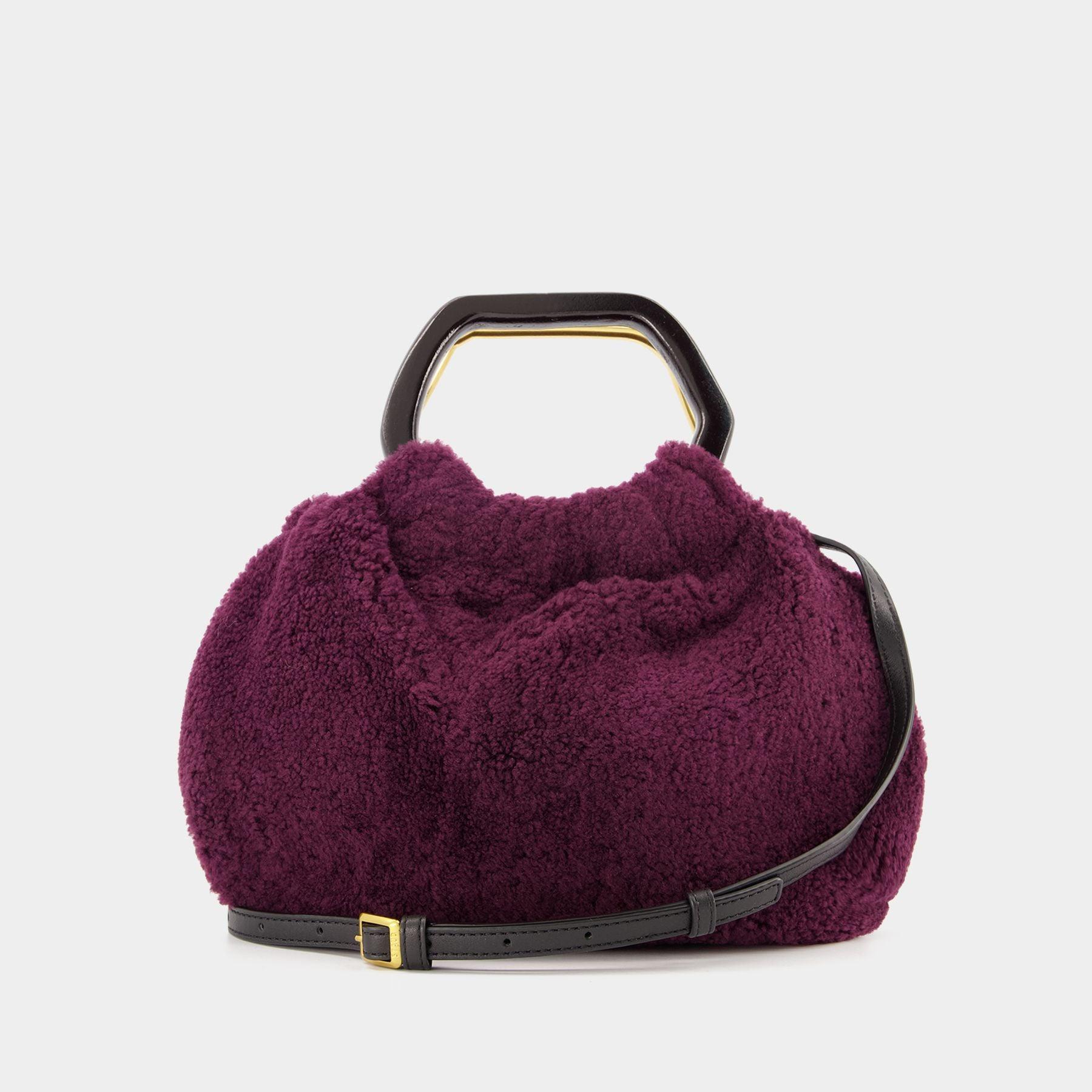 STAUD Camille Shearling Bag in Purple