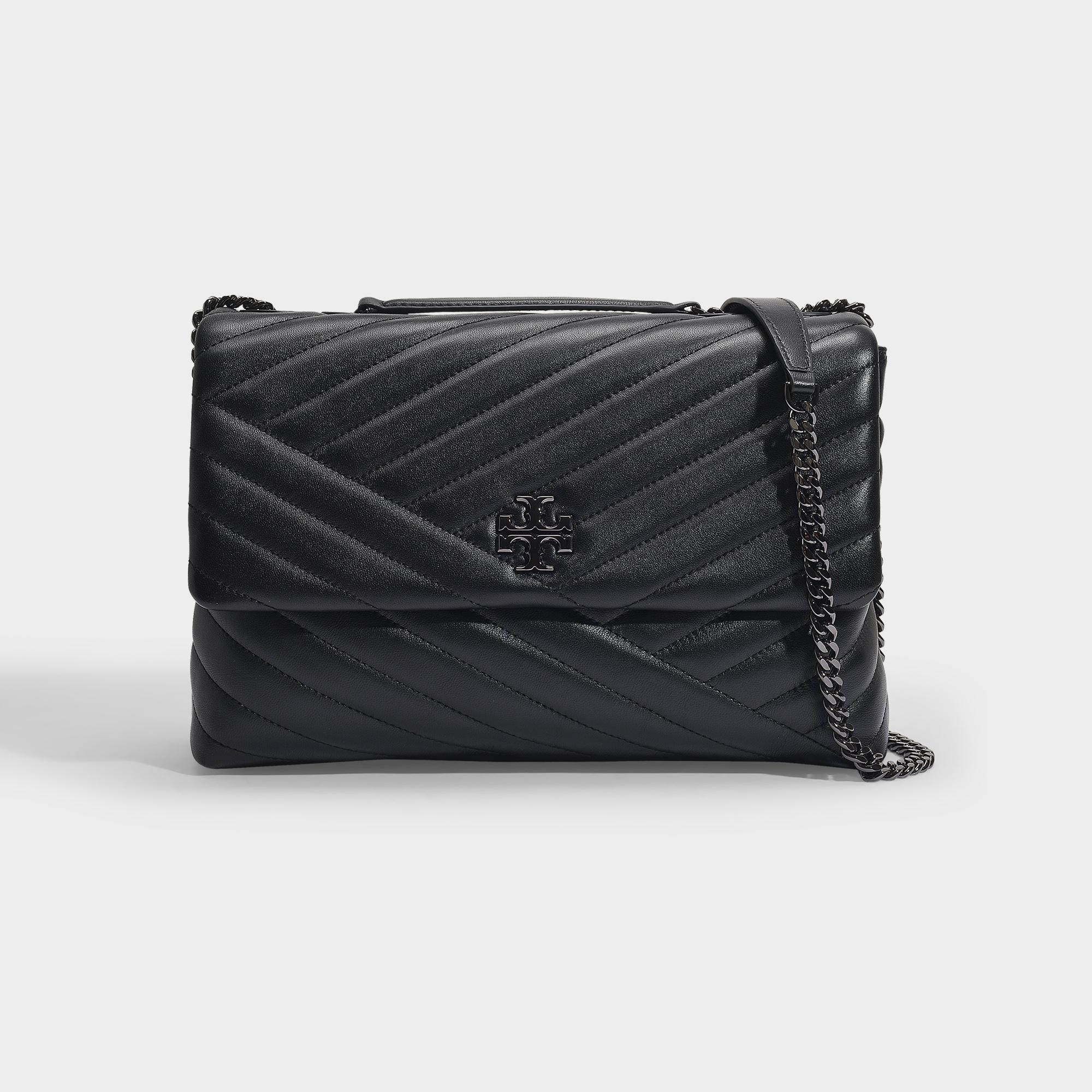 Tory Burch Leather Kira Chevron Convertible Shoulder Bag In Black