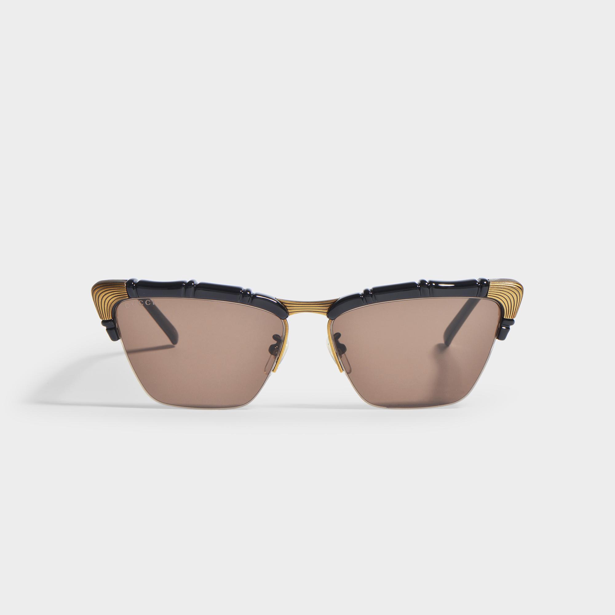 Gucci Bamboo-effect Cat-eye Sunglasses in Black | Lyst