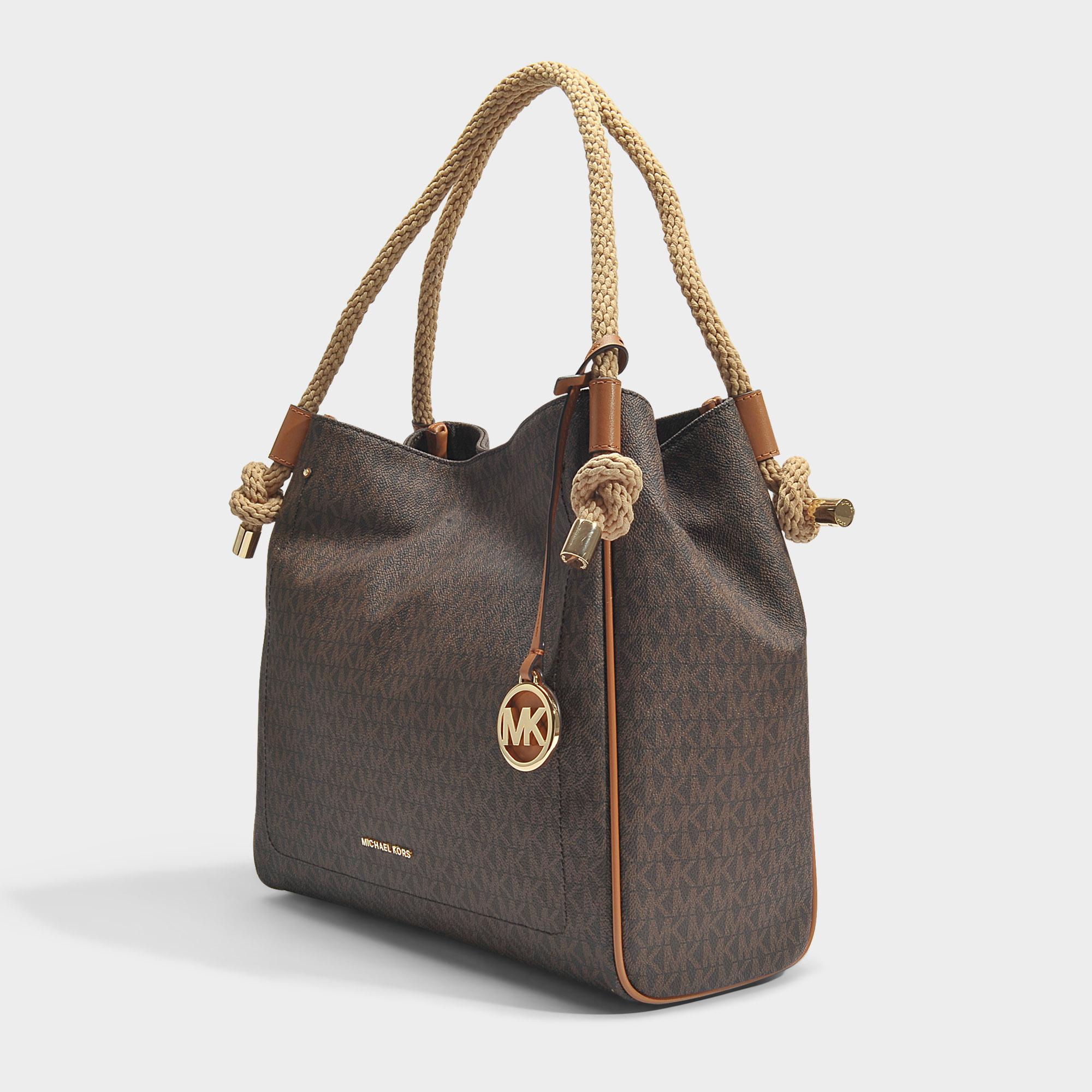 MICHAEL Michael Kors Canvas Isla Large Grab Bag In Brown And Acorn Leather  - Lyst