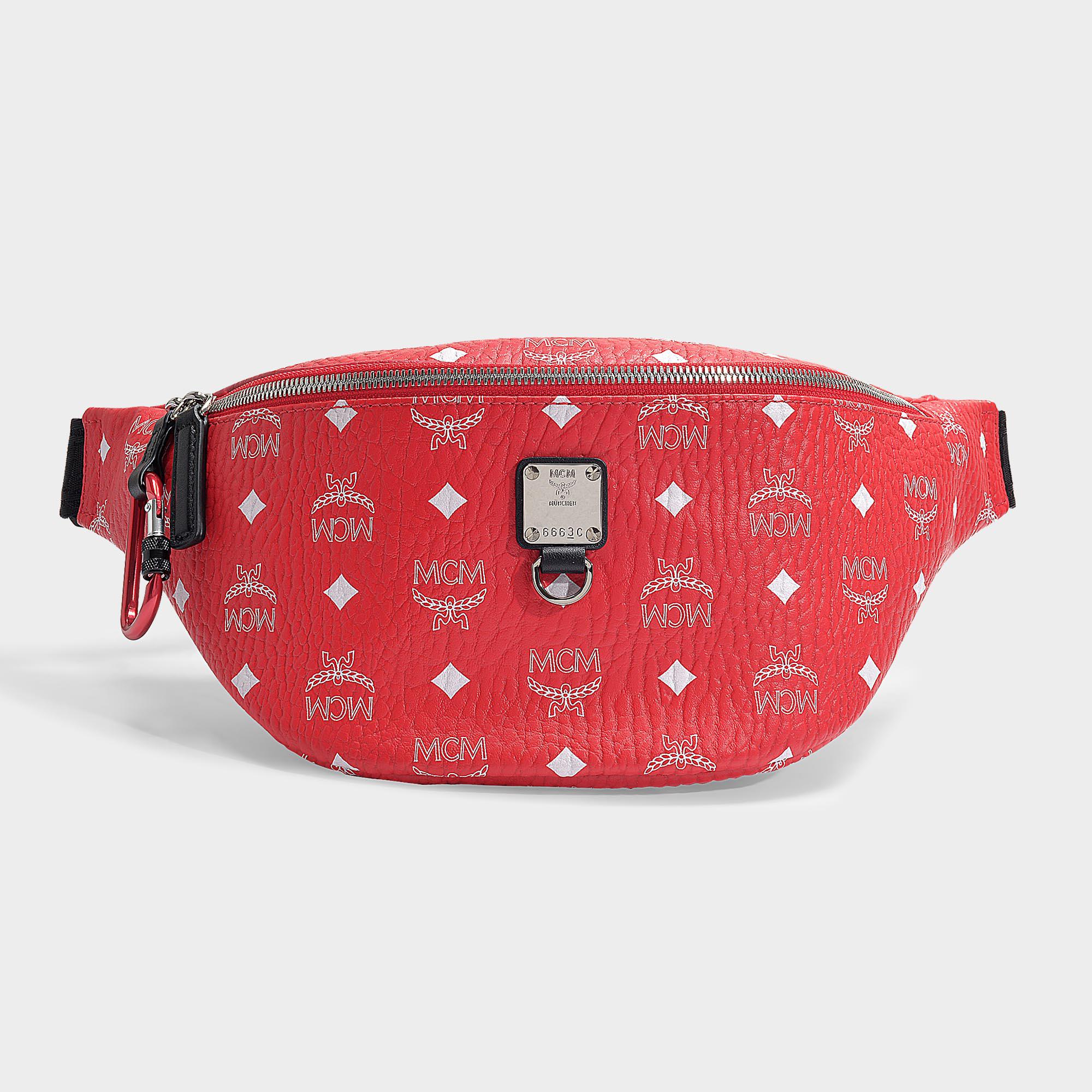 red mcm fanny pack