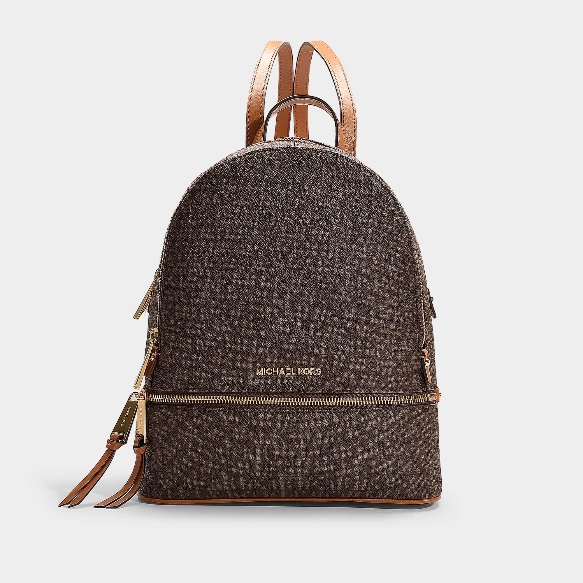 Michael Kors Synthetic Rhea Medium Logo Backpack in Brown - Lyst