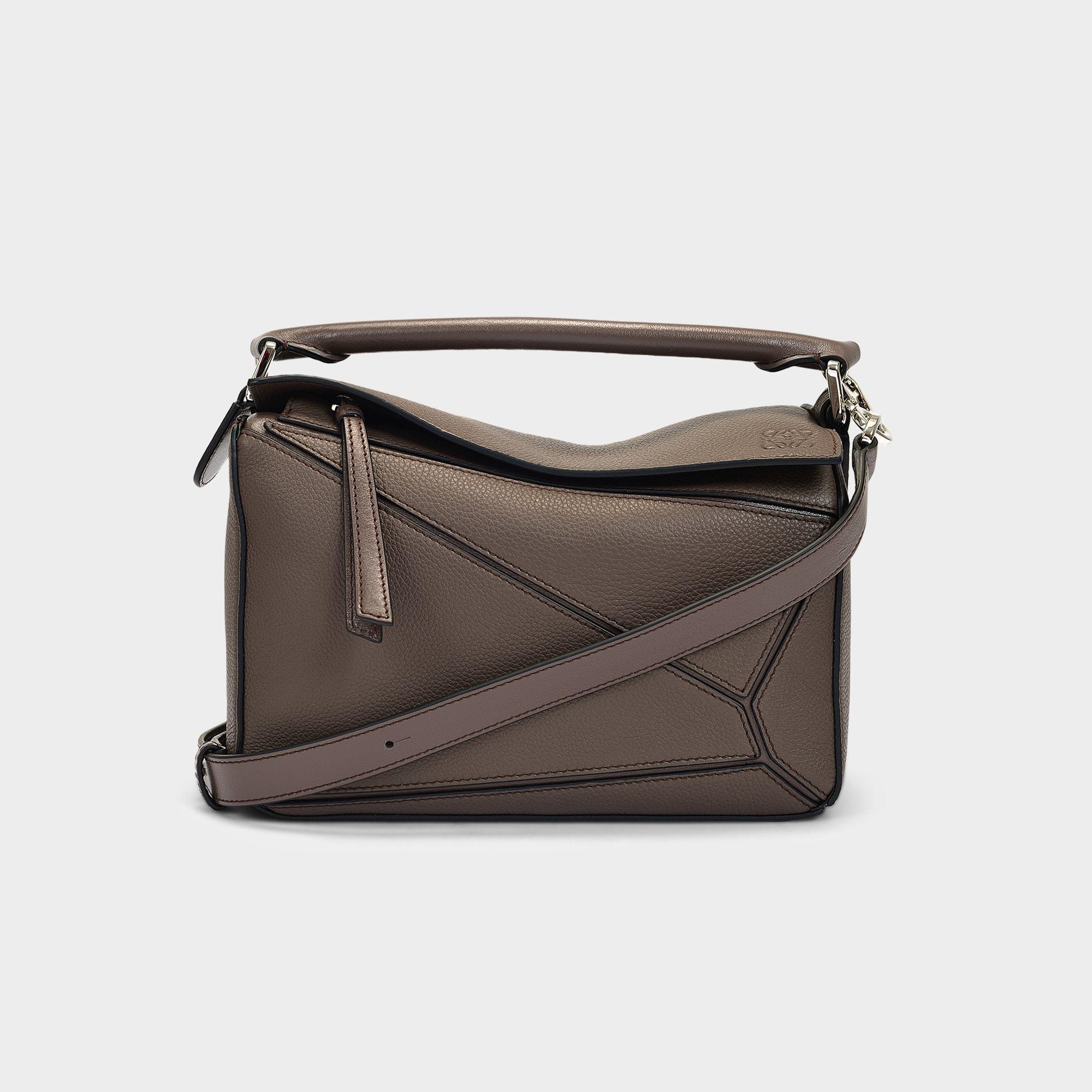 Loewe Puzzle Small Bag In Dark Taupe Leather in Brown