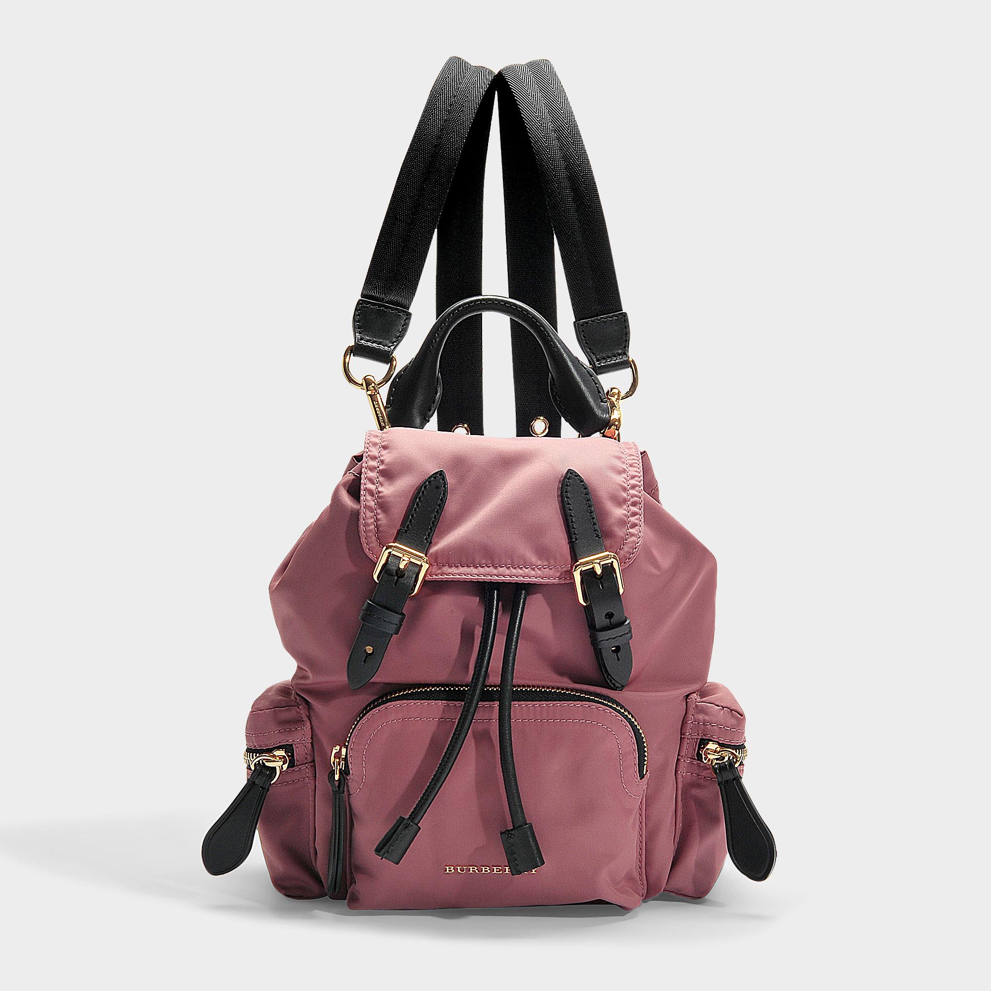 Burberry The Rucksack, pink nylon backpack, Gold tone hardware