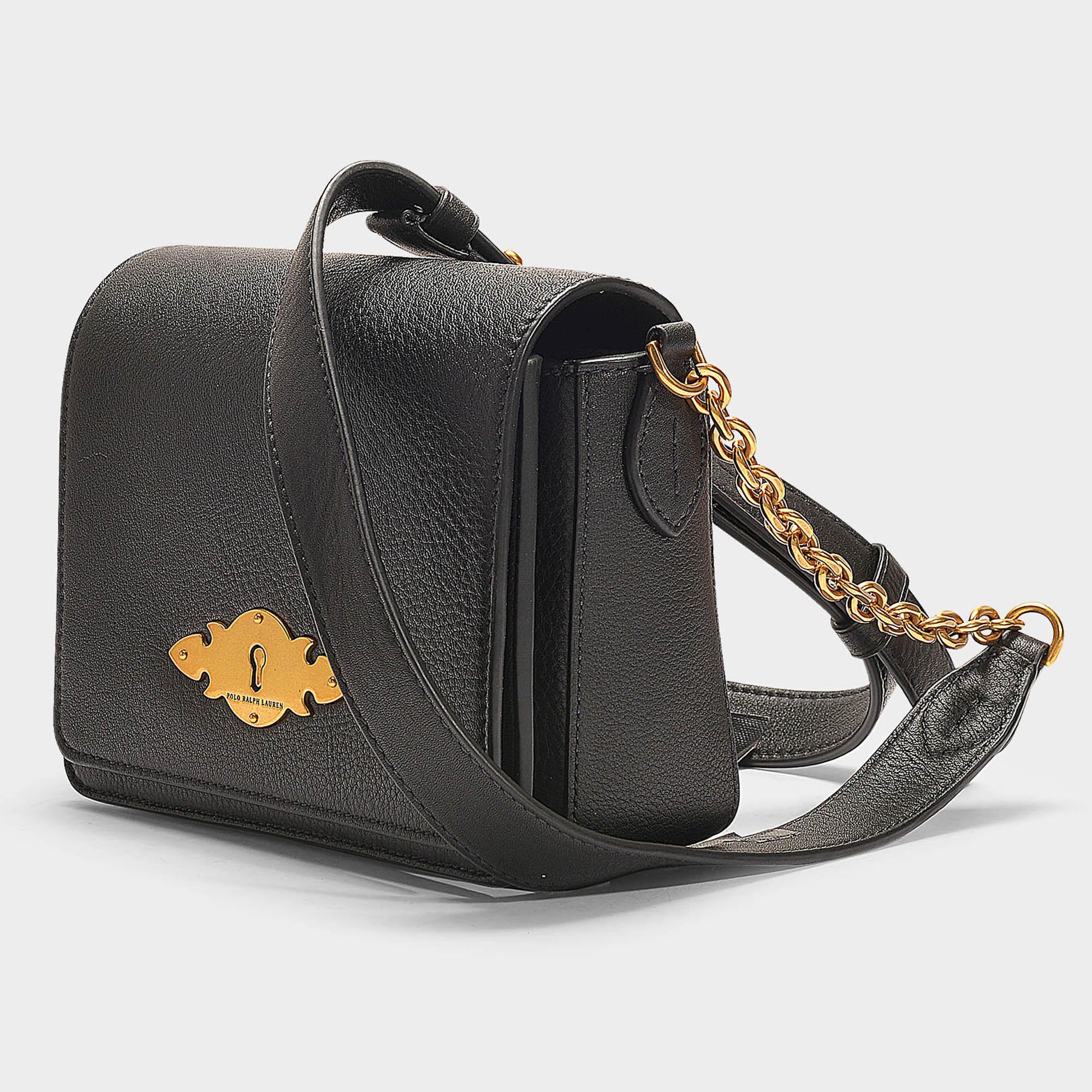 Polo Ralph Lauren Leather Brooke Small Chain Crossbody Bag In Black