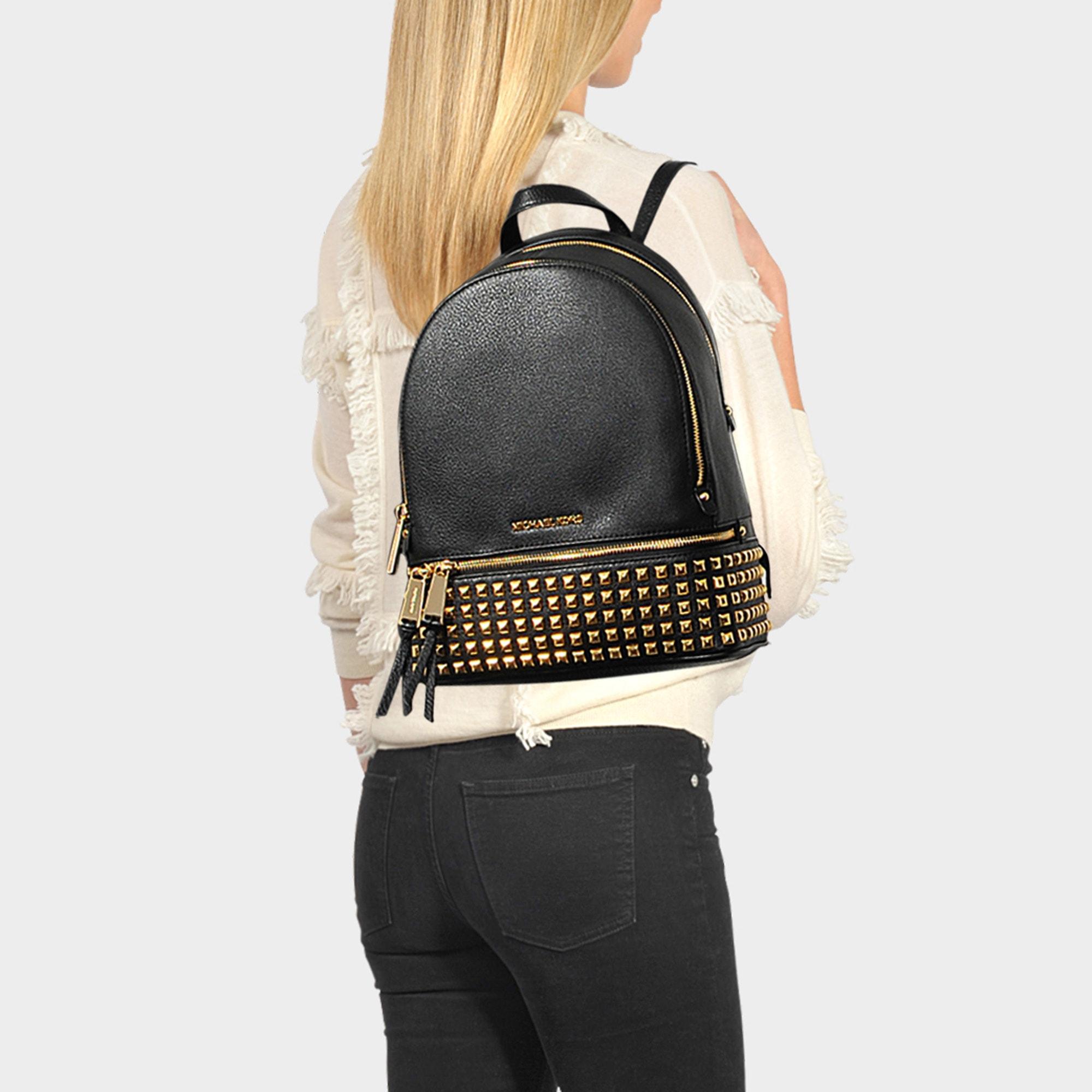 Michael Kors Rhea Zip Medium Backpack, Black/Gold 