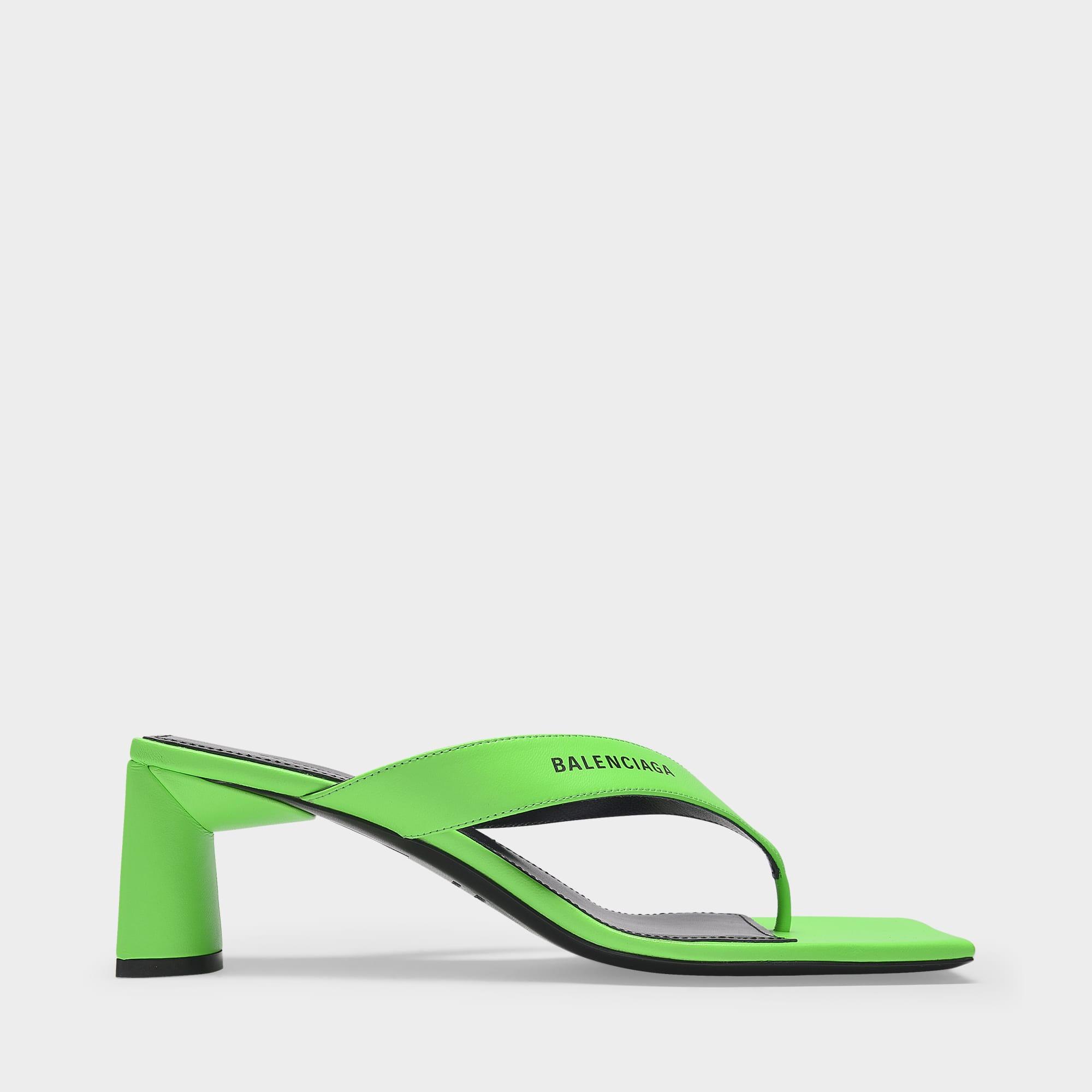 Balenciaga Double Square 60mm Sandals In Fluo Green Leather | Lyst