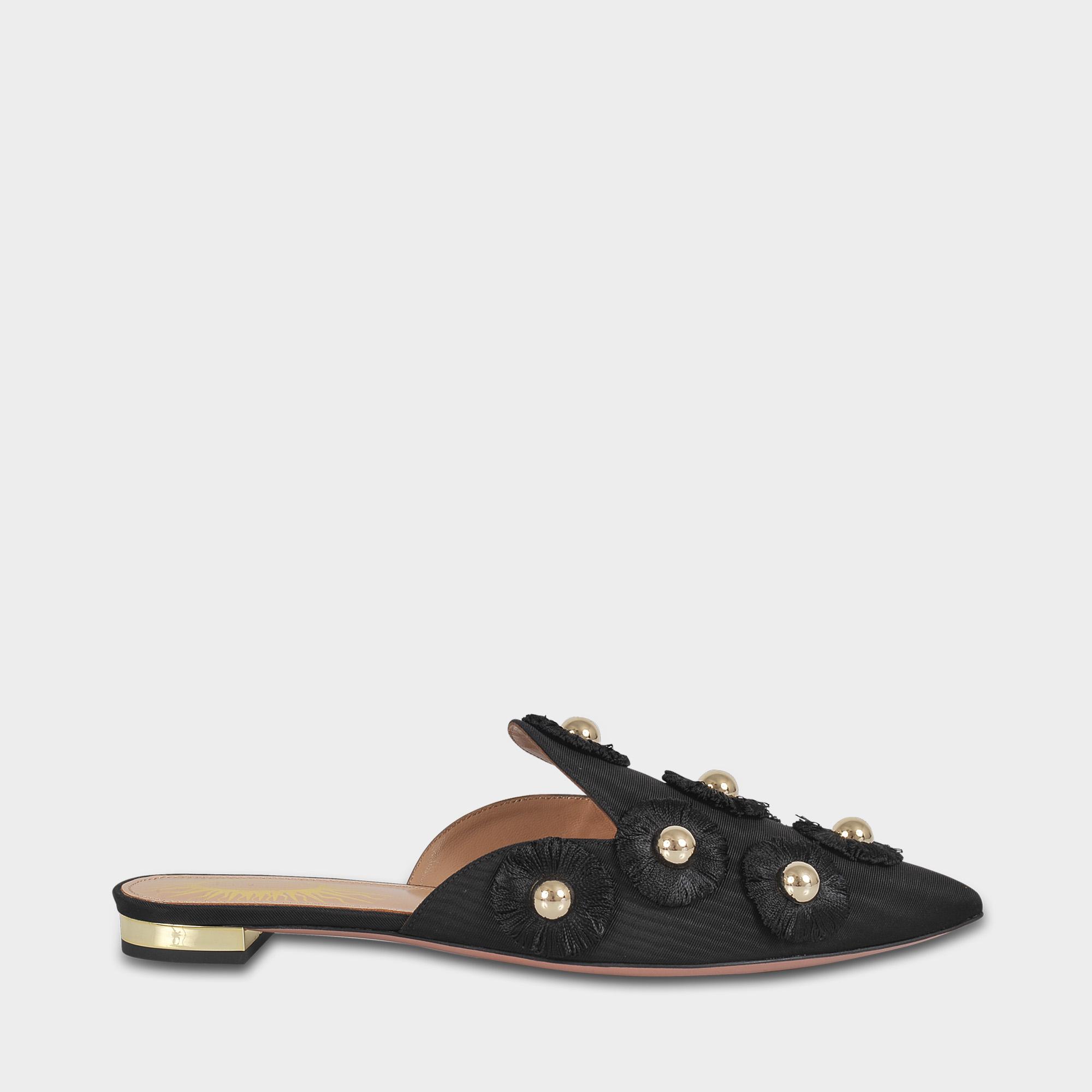 Aquazzura Sunflower Flat Shoes In Black Moire Fabric Lyst