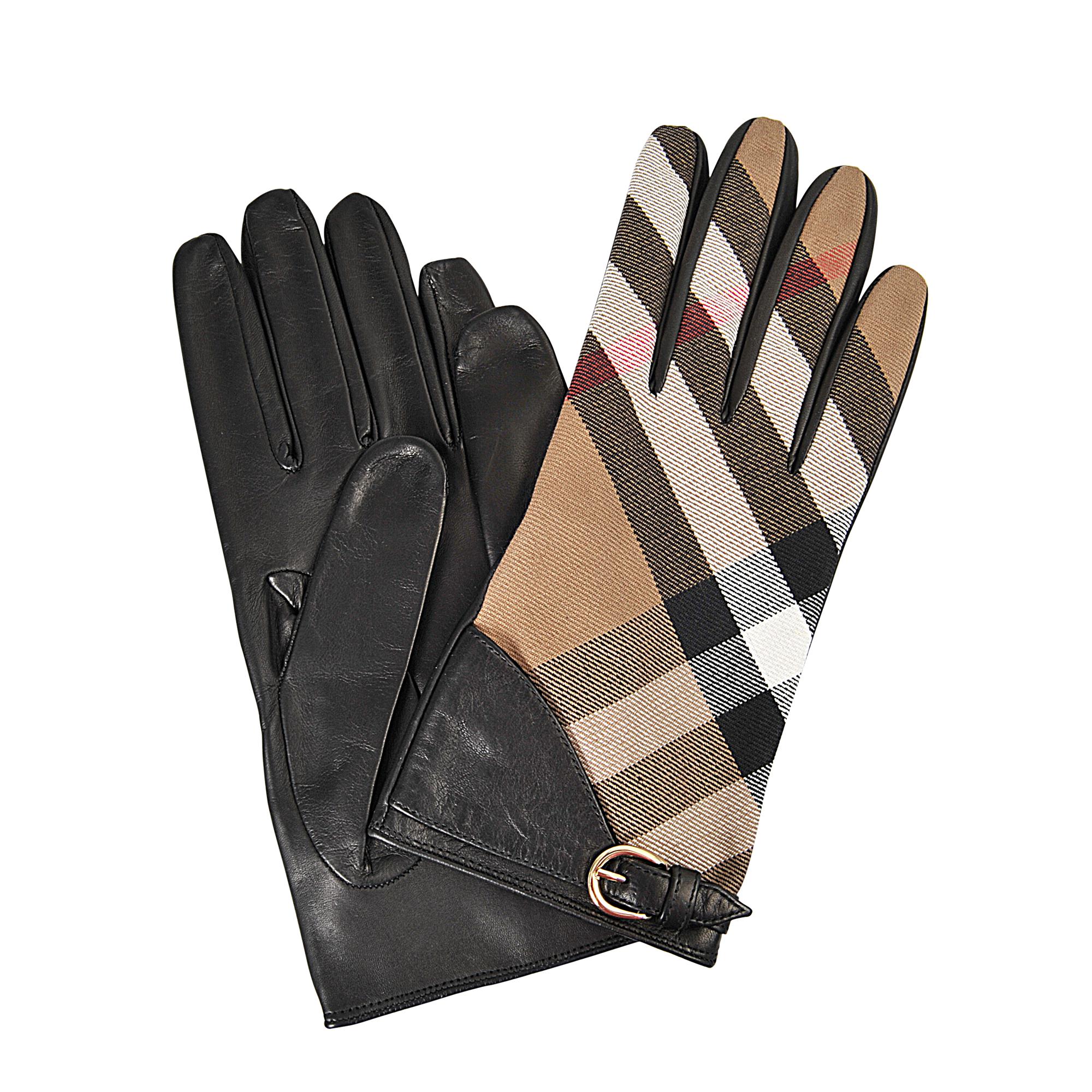 Burberry Leather House Check Kat Gloves 