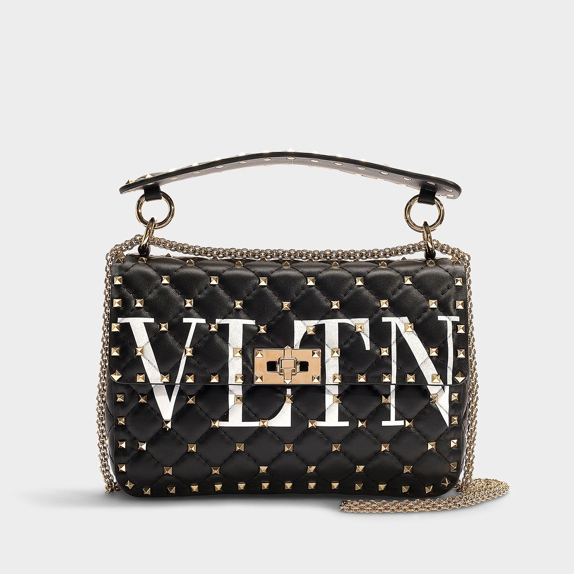 Valentino Handtasche Rockstud Spike VLTN Medium aus schwarzem und weißem  Kalbsleder in Schwarz | Lyst DE