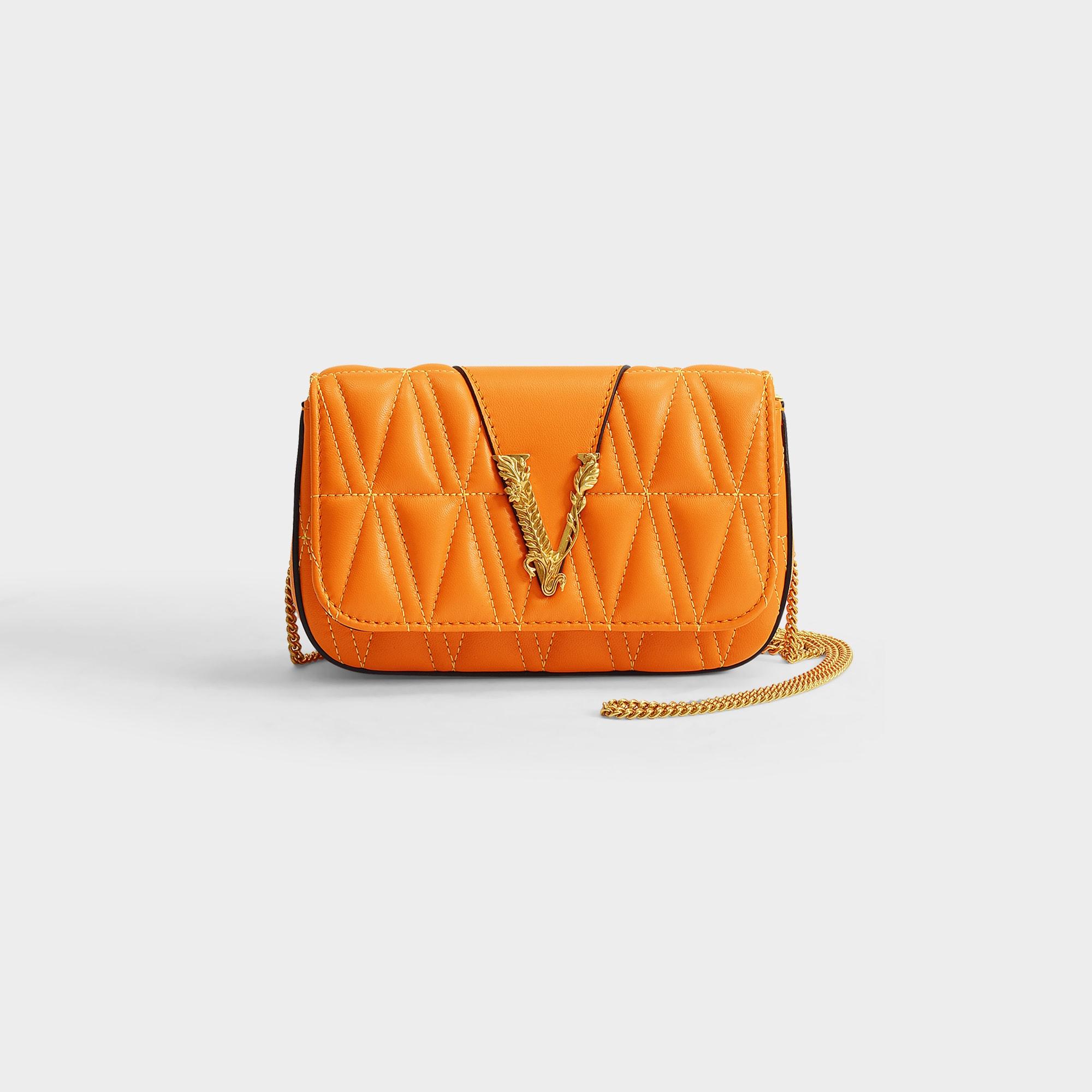 Versace Virtus Baguette Bag In Orange Quilted Leather in Yellow | Lyst