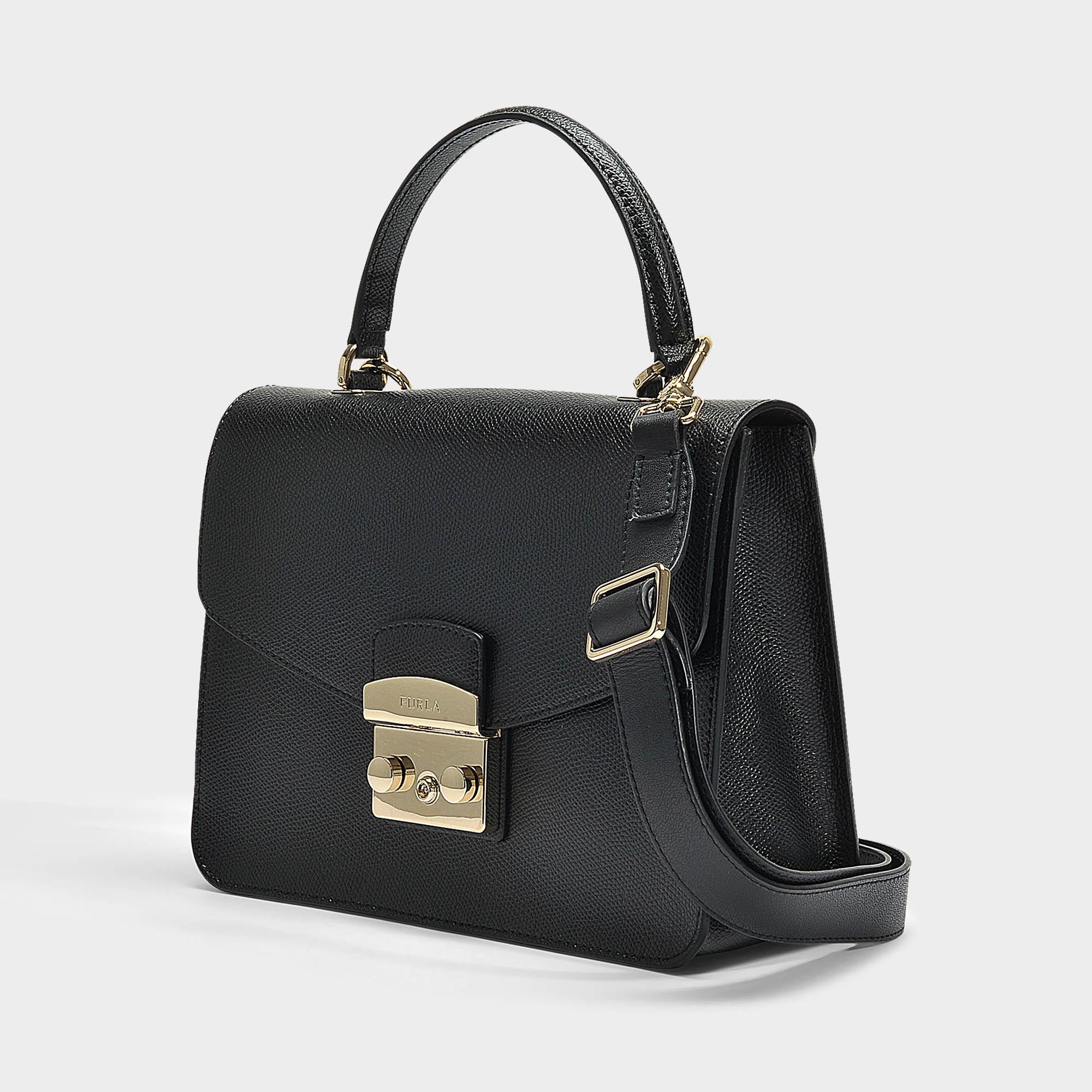 Furla Metropolis Small Top Handle Bag In Black Calfskin Lyst