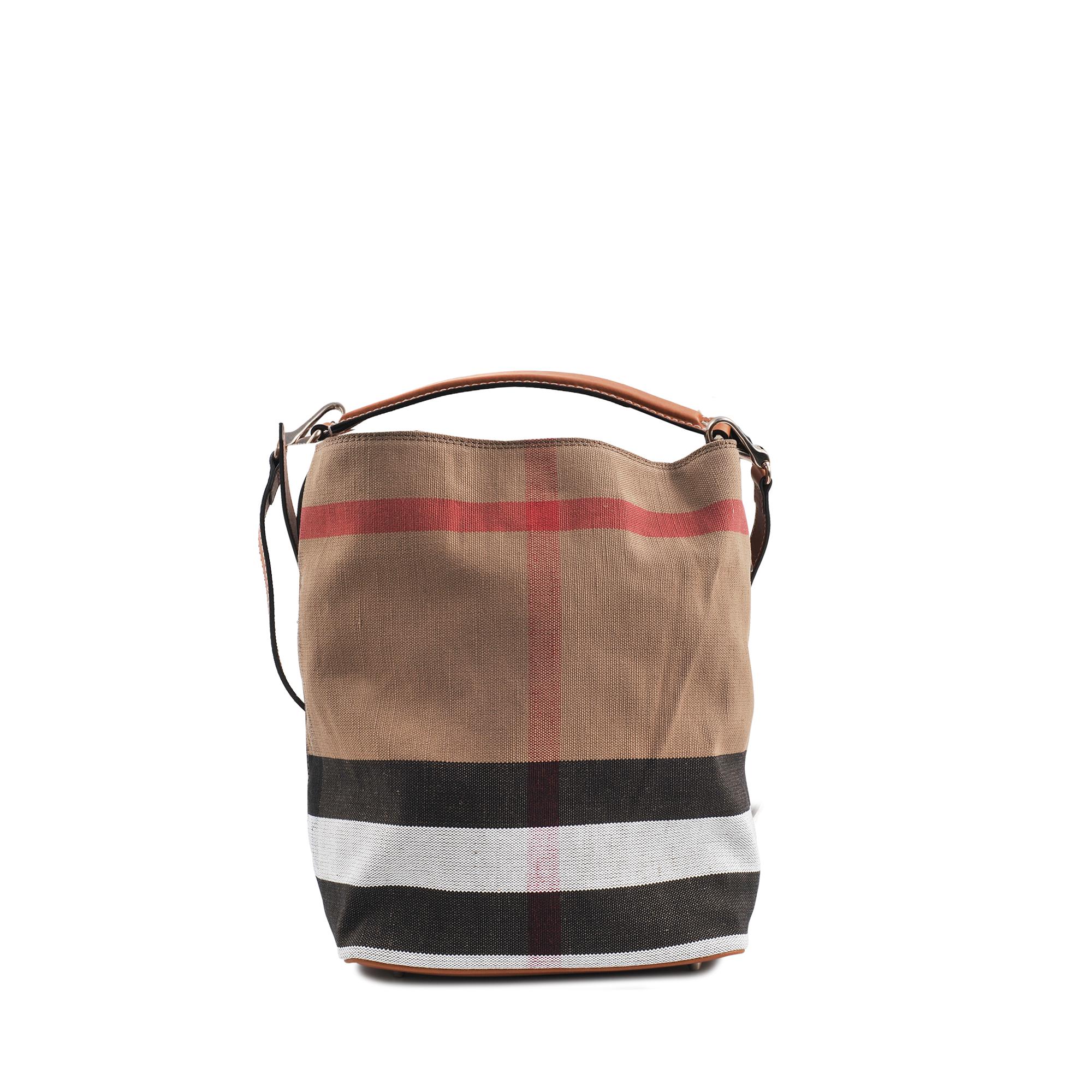 BURBERRY Susanna Medium Check Canvas Bucket Shoulder Bag Brown