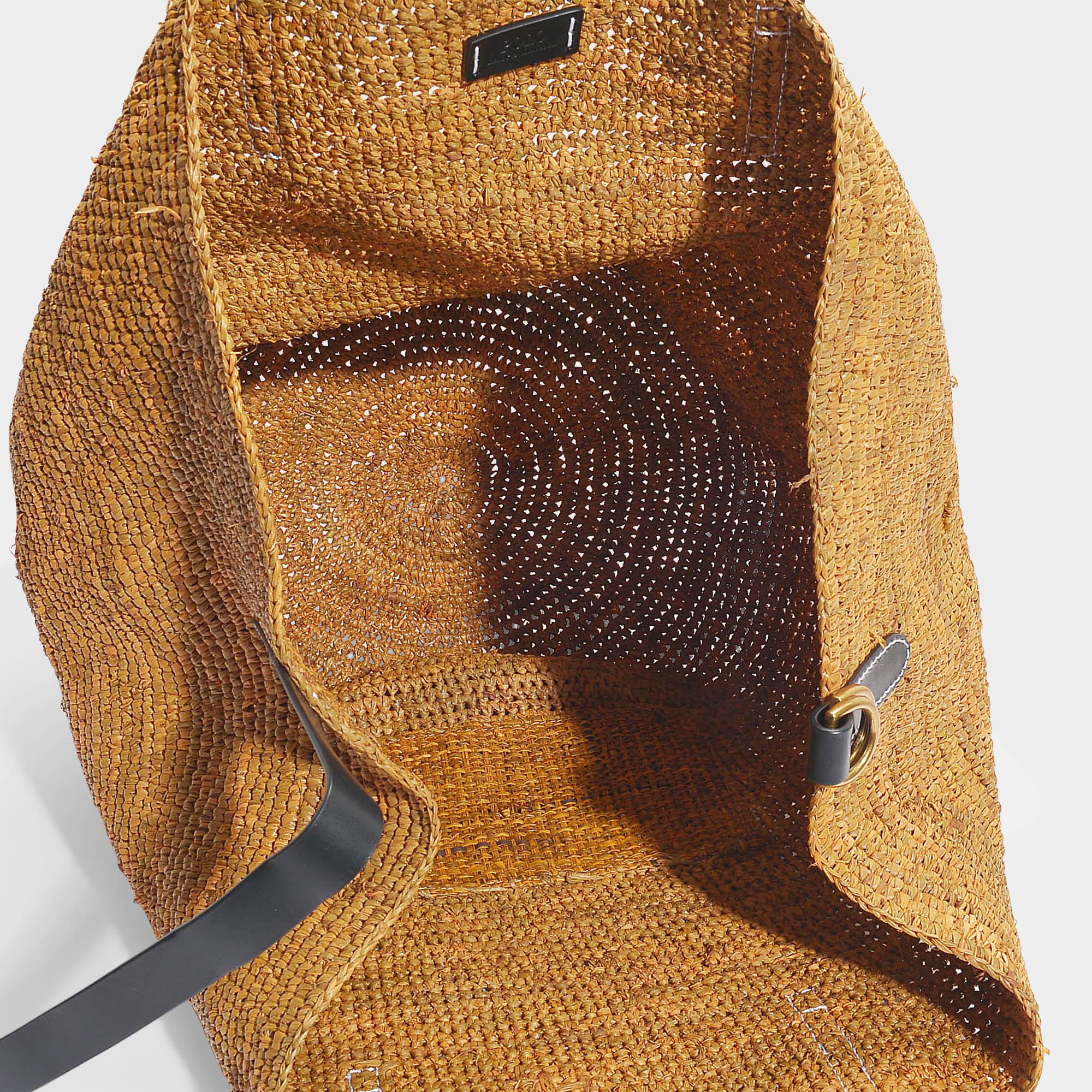 Polo Ralph Lauren Polo Raffia Leather Tote In Natural Raffia in Brown | Lyst