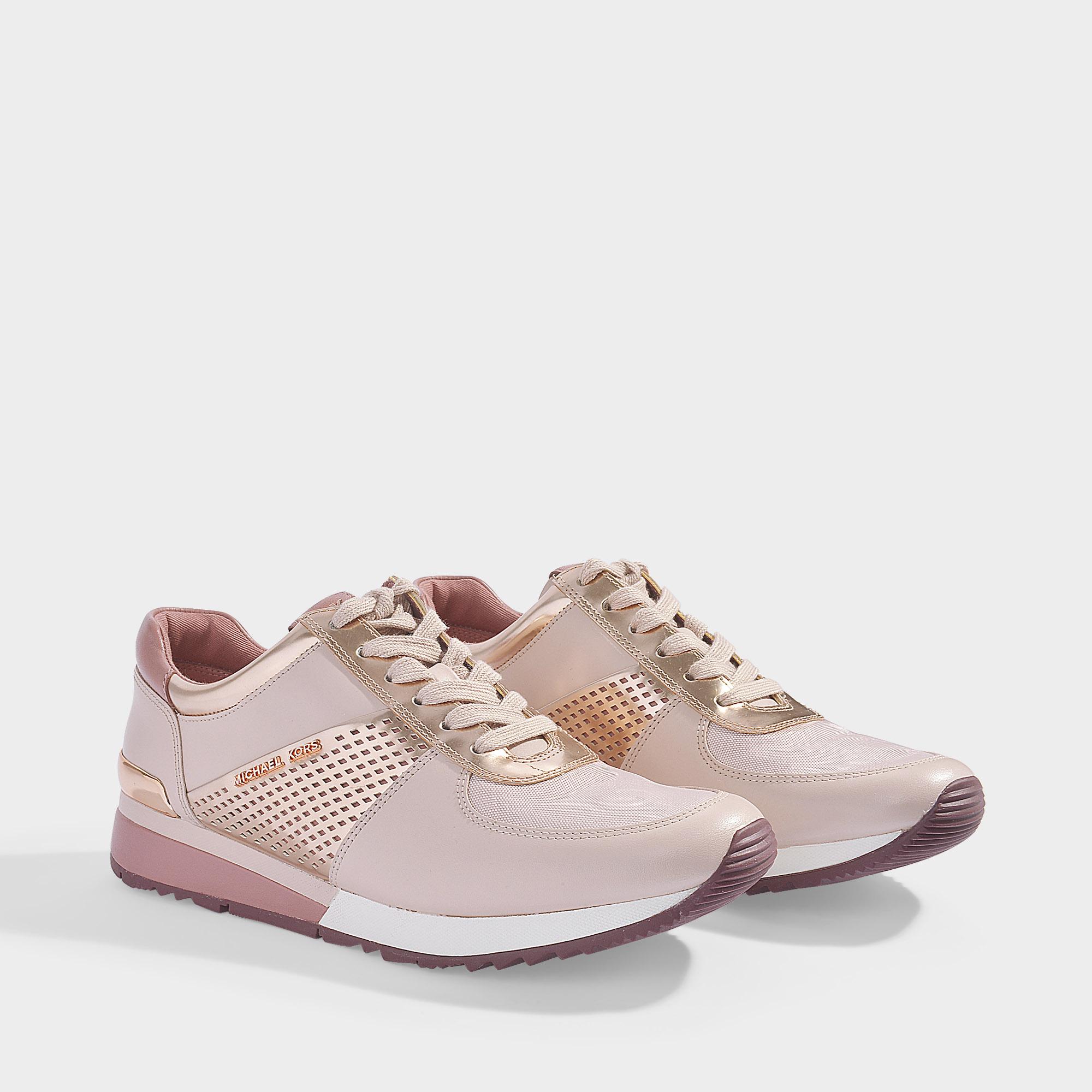 Michael Kors Allie Trainer Wrap Sneakers In Soft Pink Leather, Mirror  Metallic Diamond Perforated Material And Nappa - Lyst