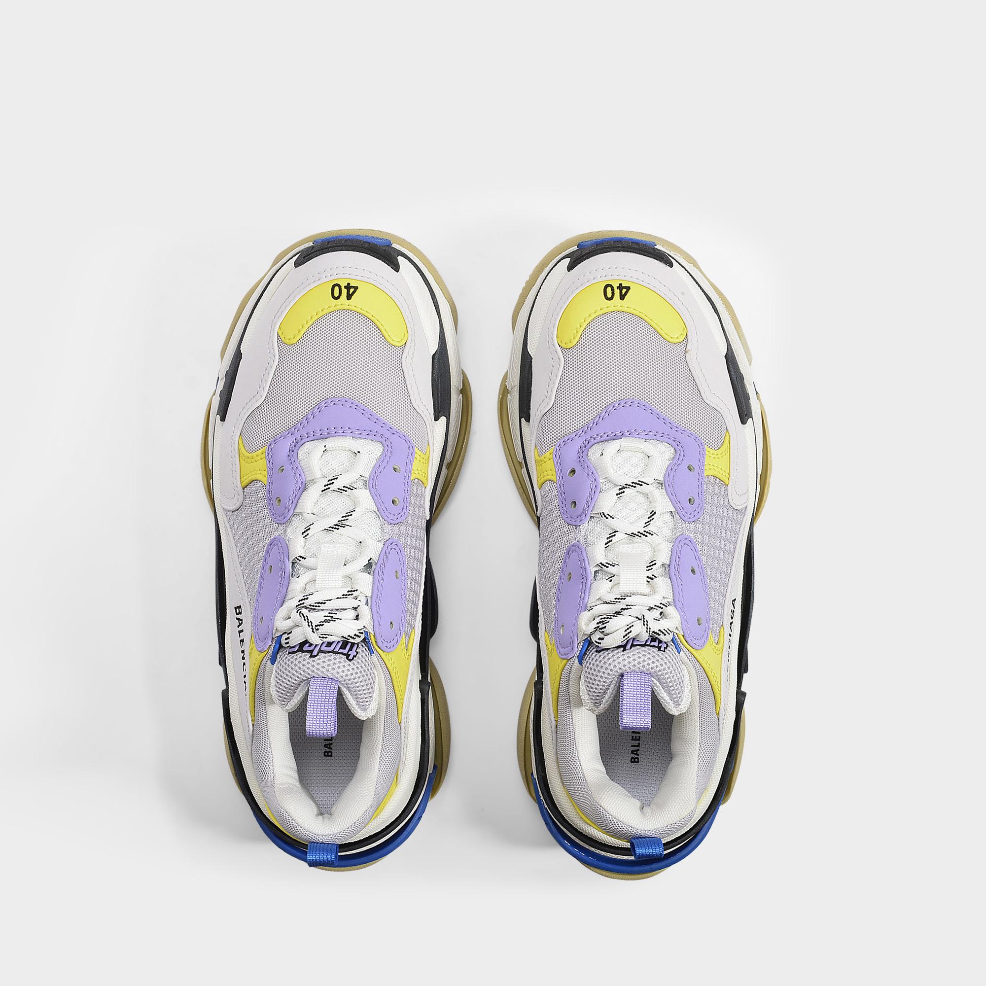 Balenciaga Triple S Sneakers In White, Purple And Yellow Knit And Leather |  Lyst