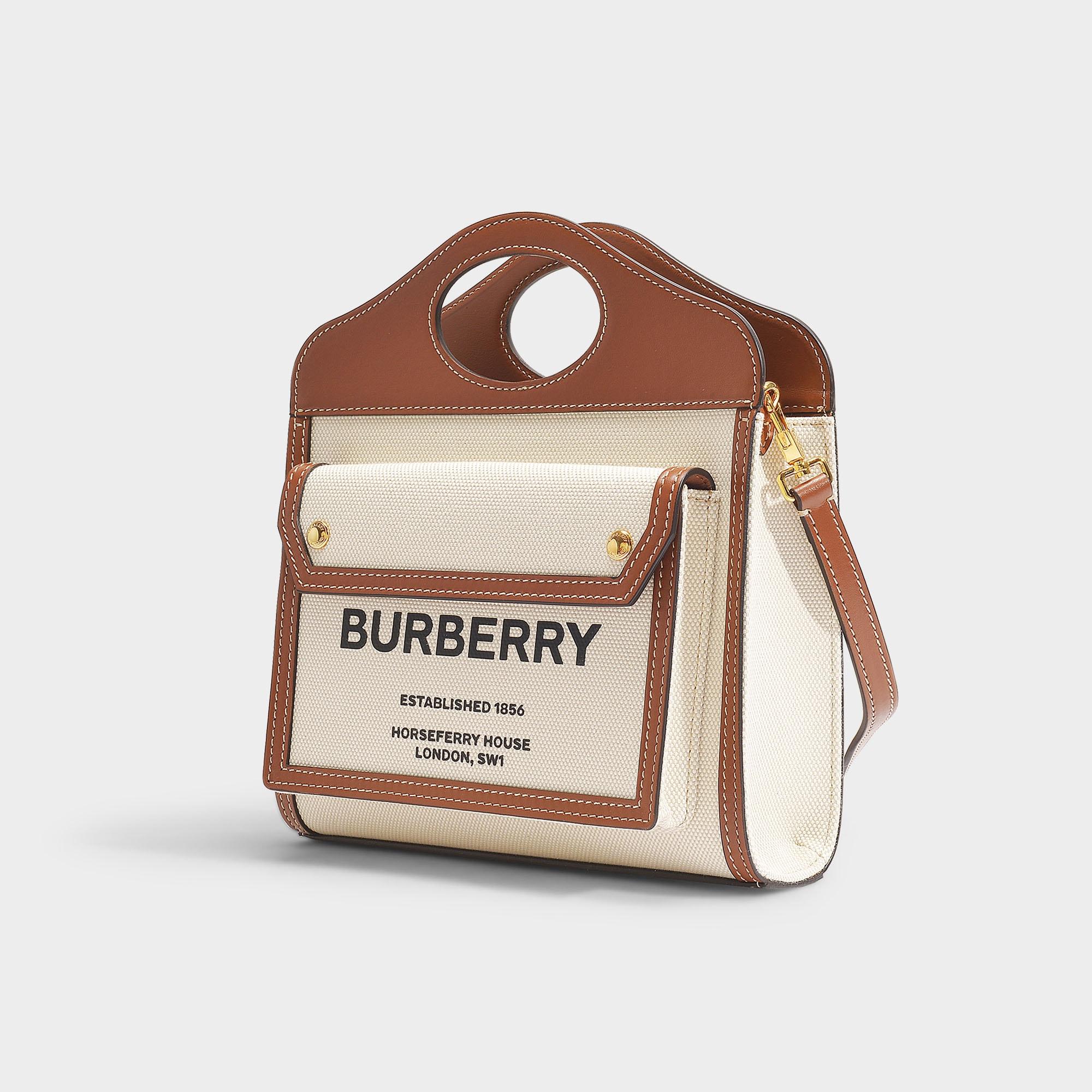 Burberry Mini Two-tone Canvas And Leather Pocket Bag in Beige 