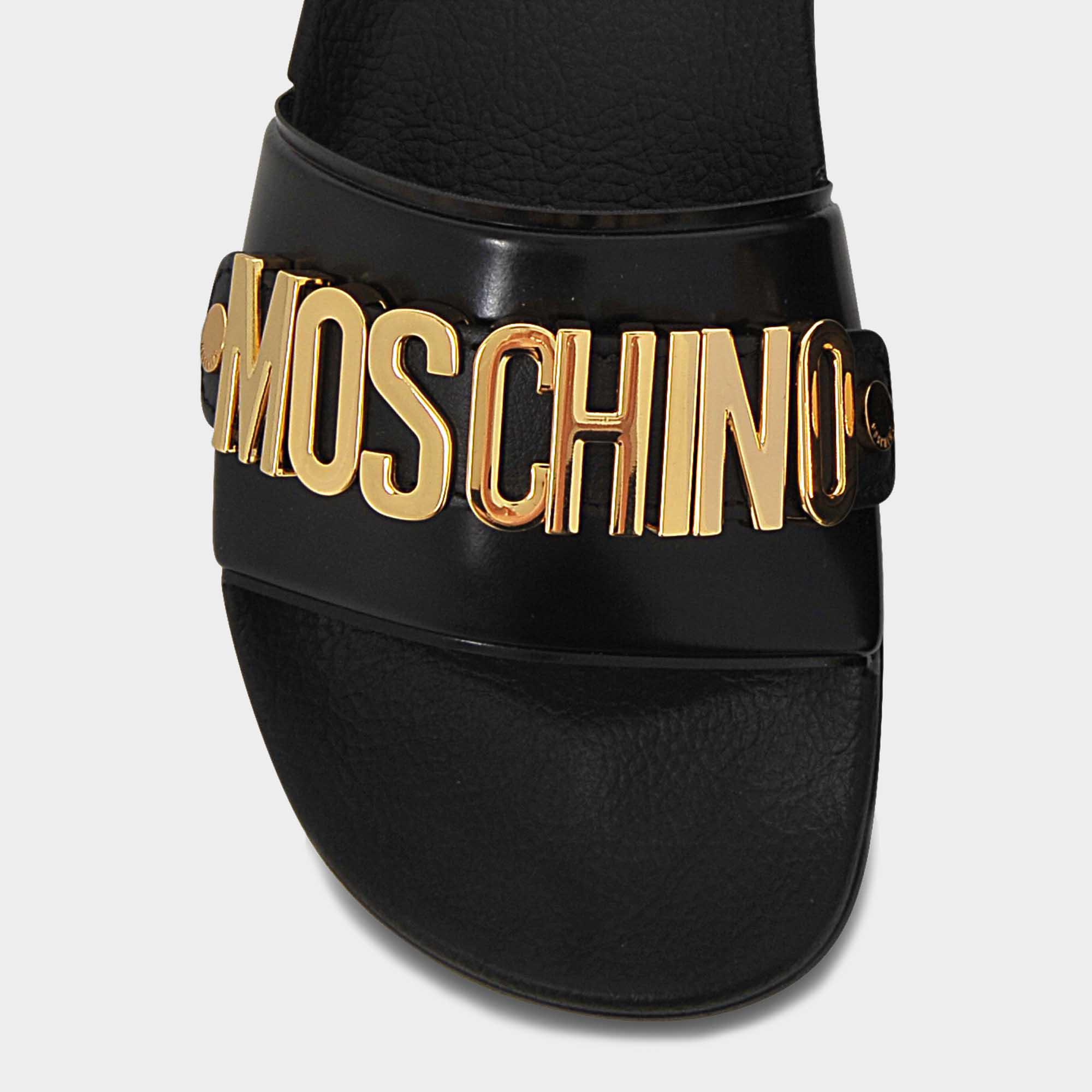 moschino lettering jewel pool slides