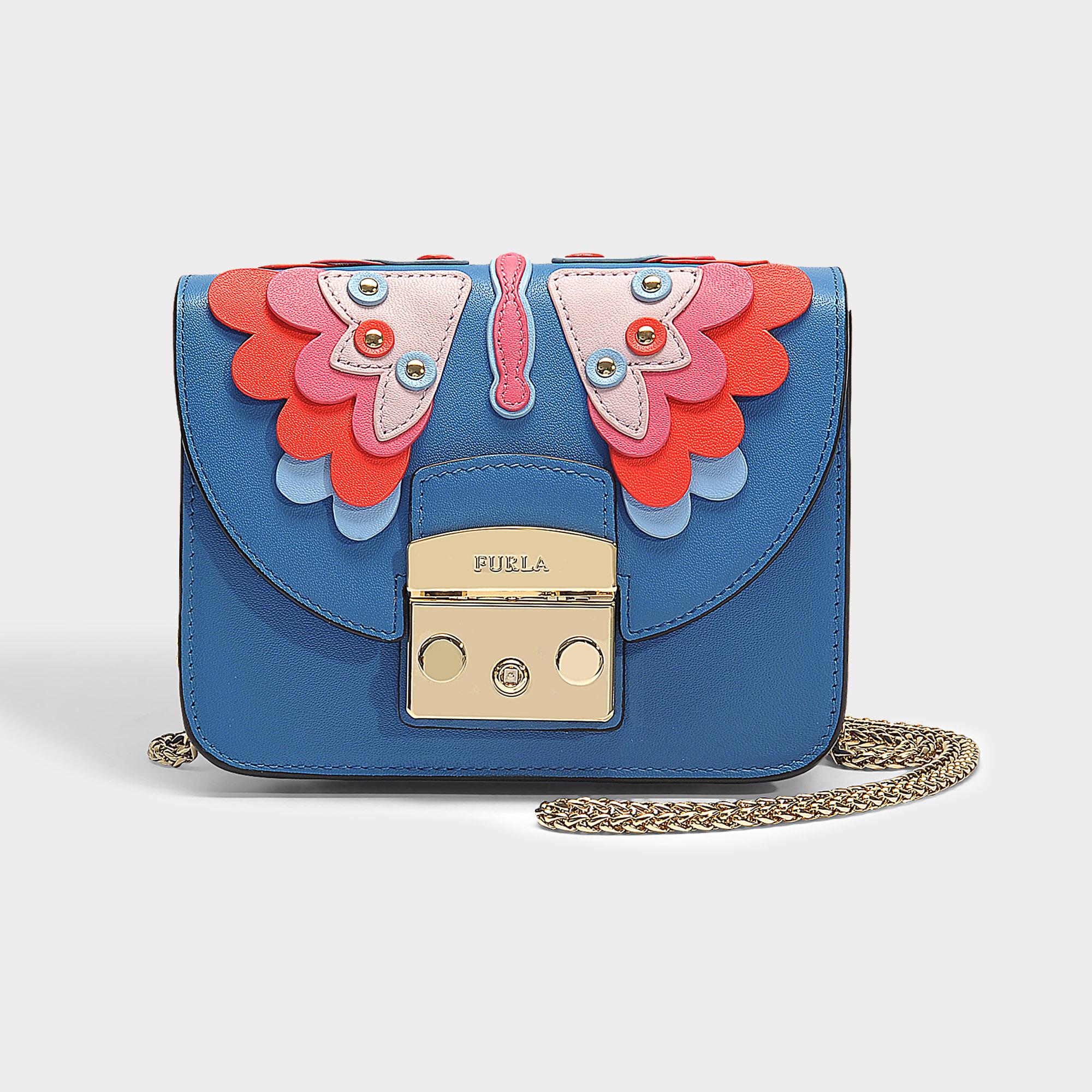Furla Metropolis Butterfly Mini Crossbody Bag In Blue Calfskin - Lyst