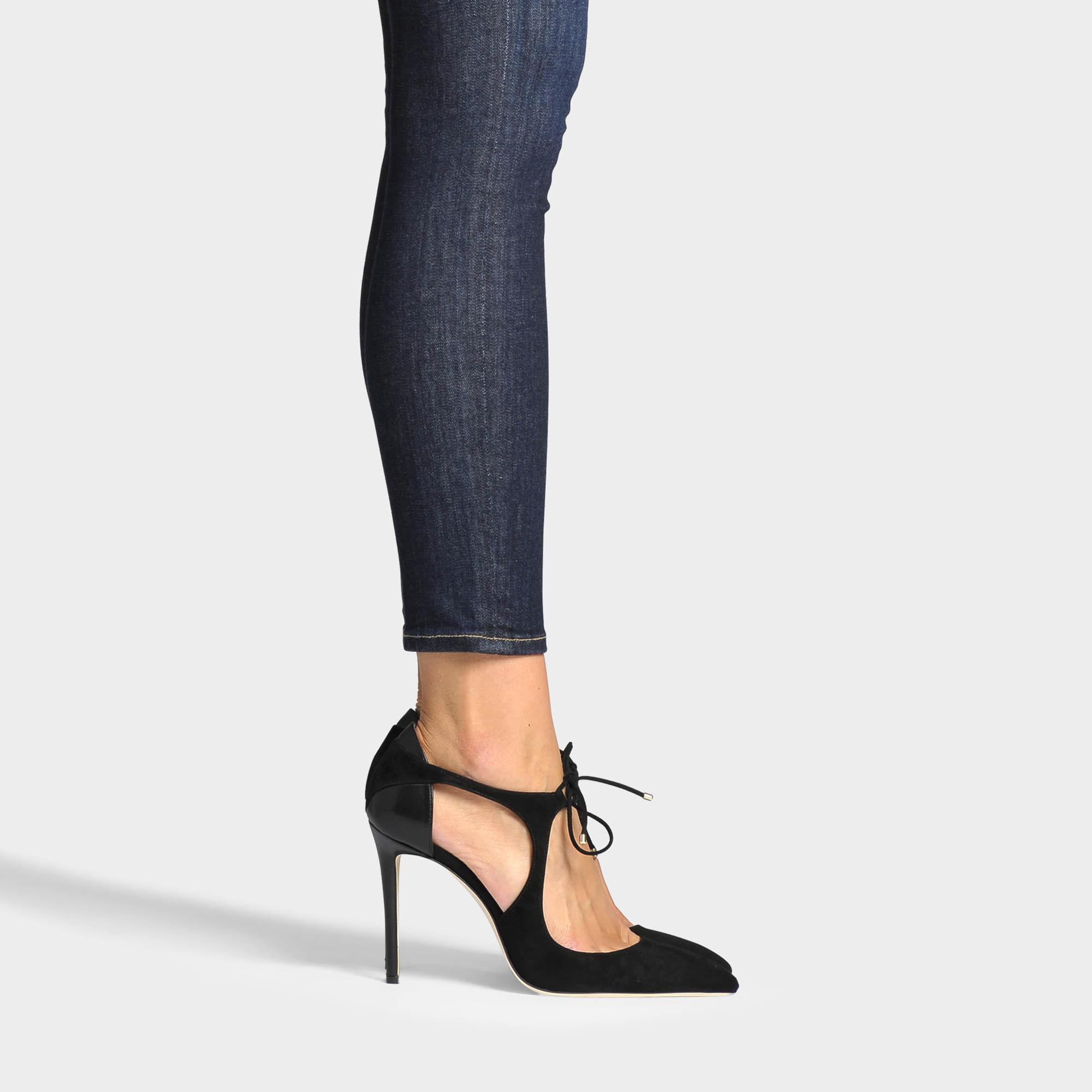 Jimmy Choo Vanessa 100 Suede Tie Up Pumps In Black Suede And Nappa - Lyst