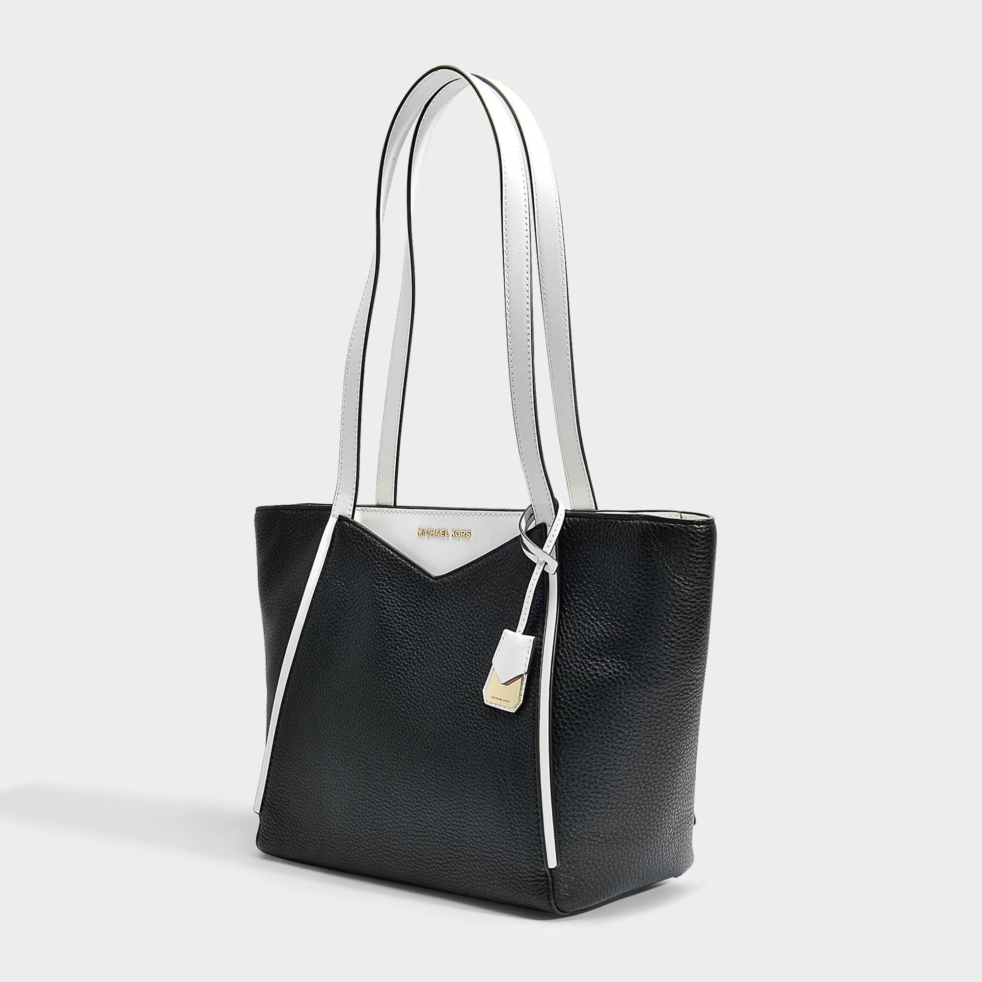 Petit sac cabas top zip en cuir noir et blanc Petit sac cabas top zip en cuir noir et blanc