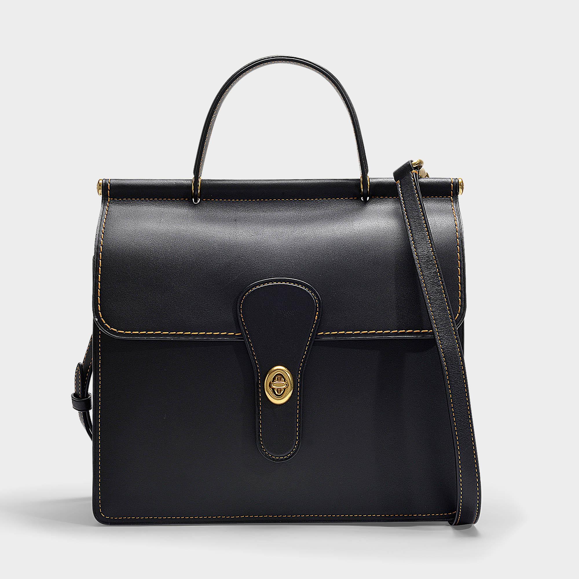 COACH Glovetanned Willis Top Handle Bag In Black Calfskin | Lyst