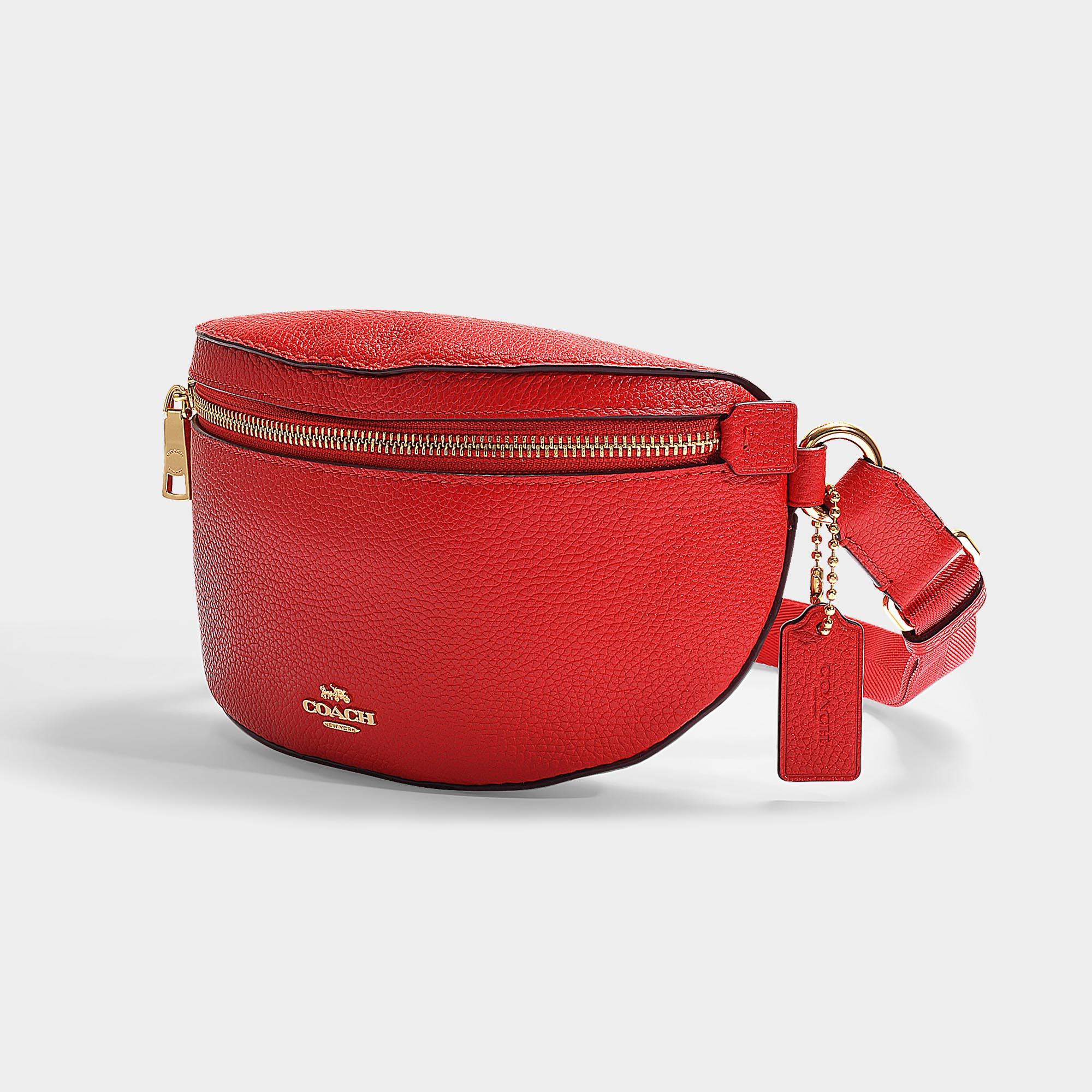 COACH Belt Bag In Jasper Polished Pebble Leather in Red | Lyst
