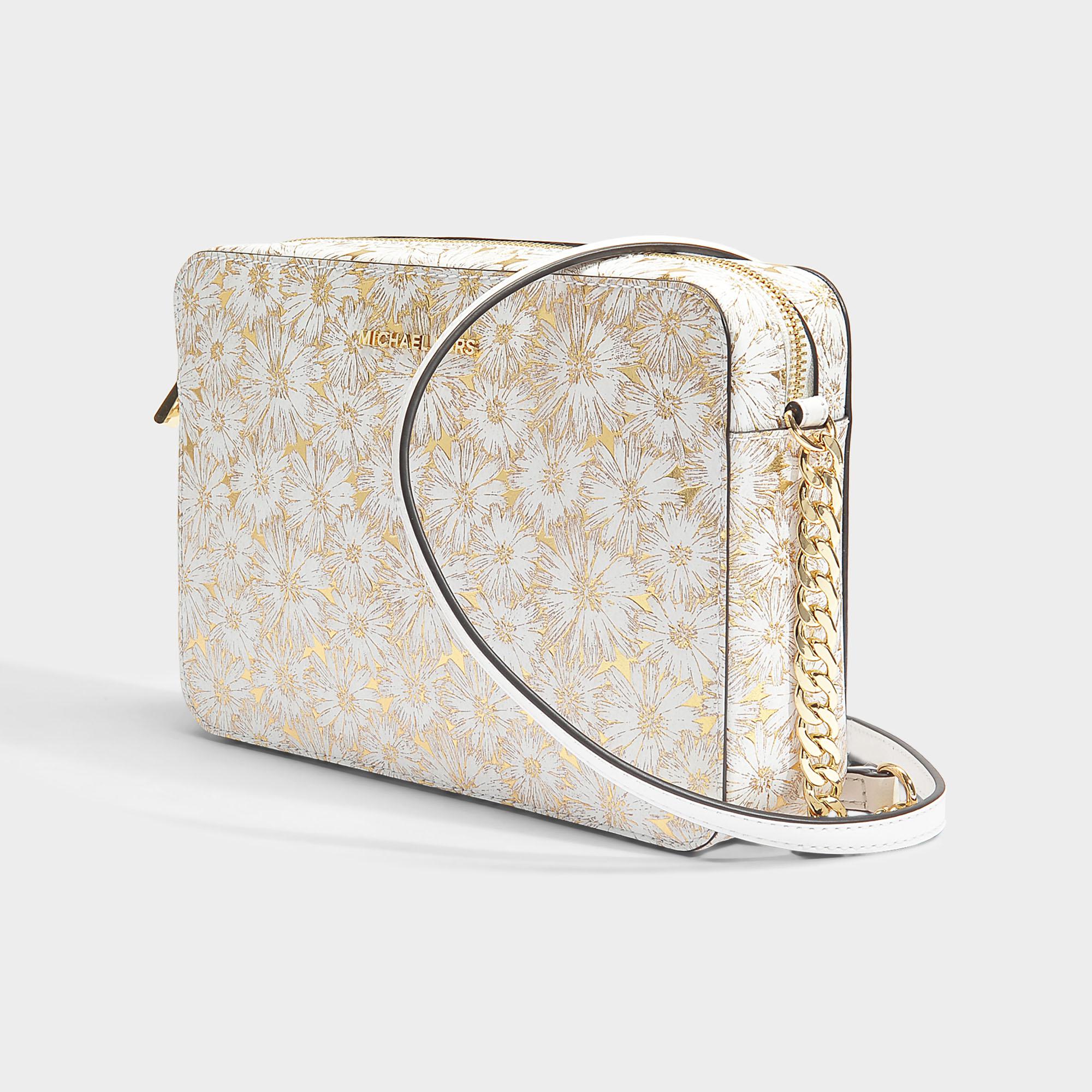 MICHAEL Michael Kors Large East-west Crossbody Bag In Optic Gold Metallic Flower Embossed ...