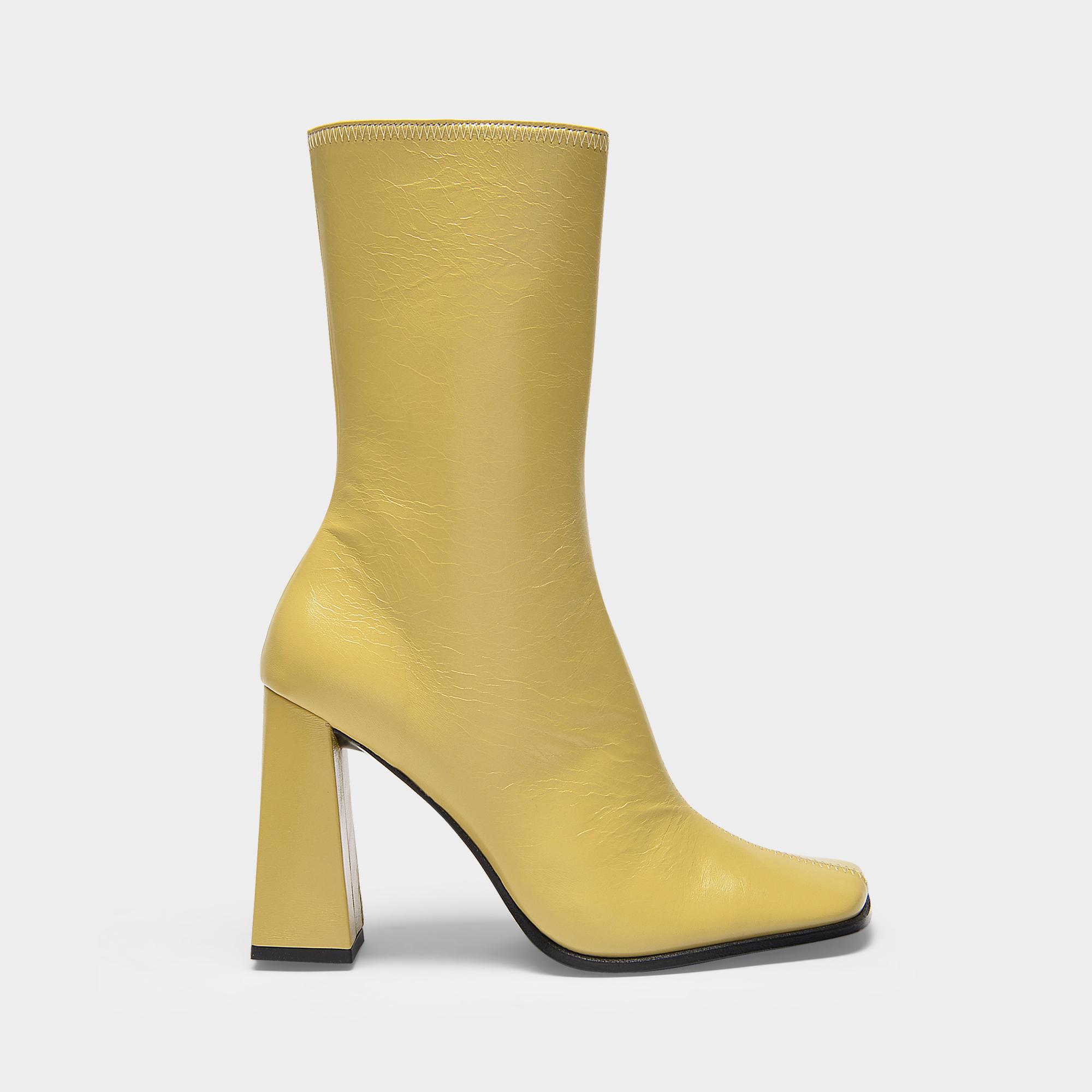 yellow patent boots