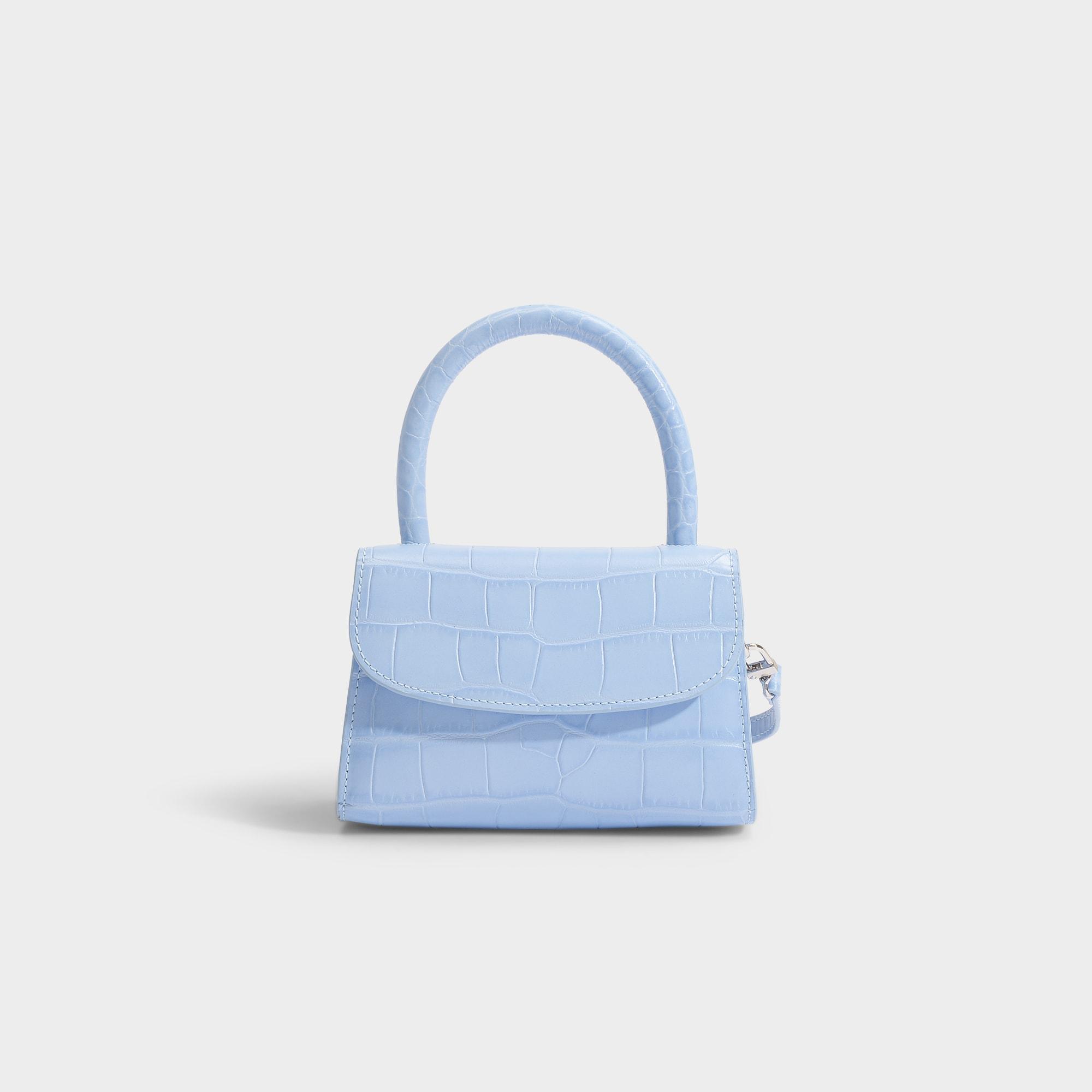 Mini Neon Blue Crocodile Embossed Square Bag