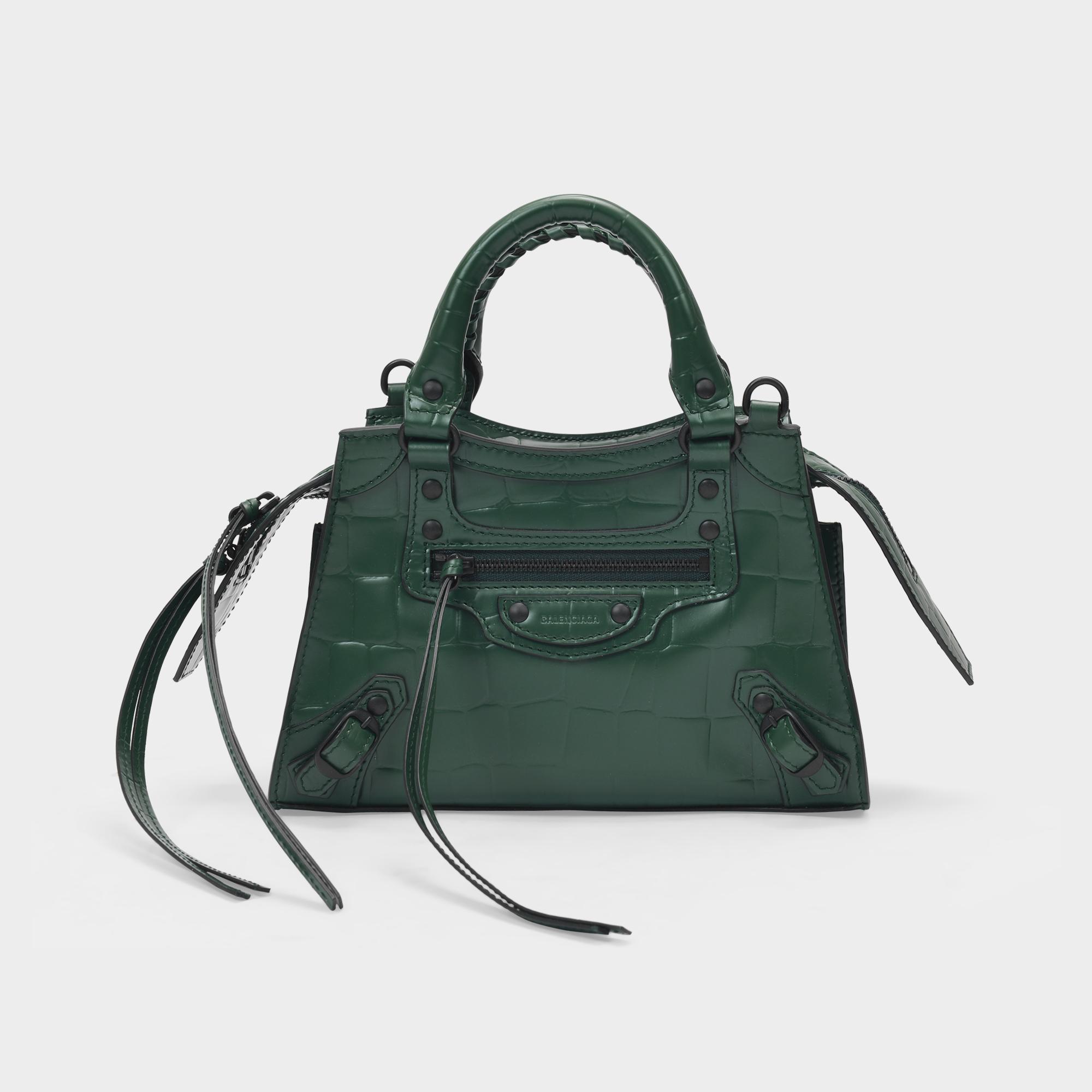 Balenciaga Mini Neo Classic City Bag In Green Croc Embossed Leather | Lyst
