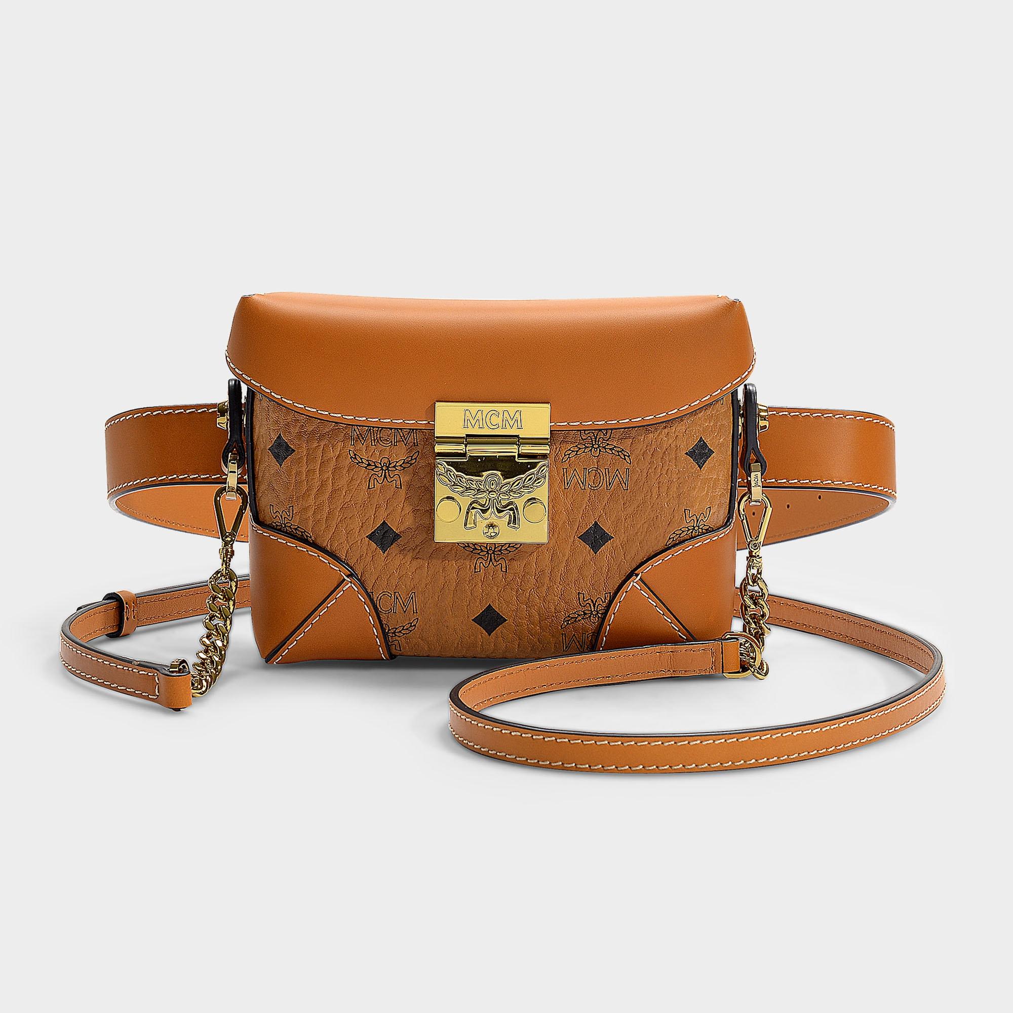 MCM Soft Berlin Visetos Small Belt Bag In Cognac Leather - Save 3% - Lyst